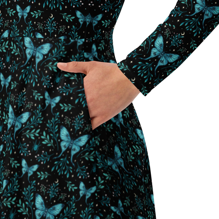 Nerdy Episodic Mystical Butterfly Long Sleeve Midi Dress