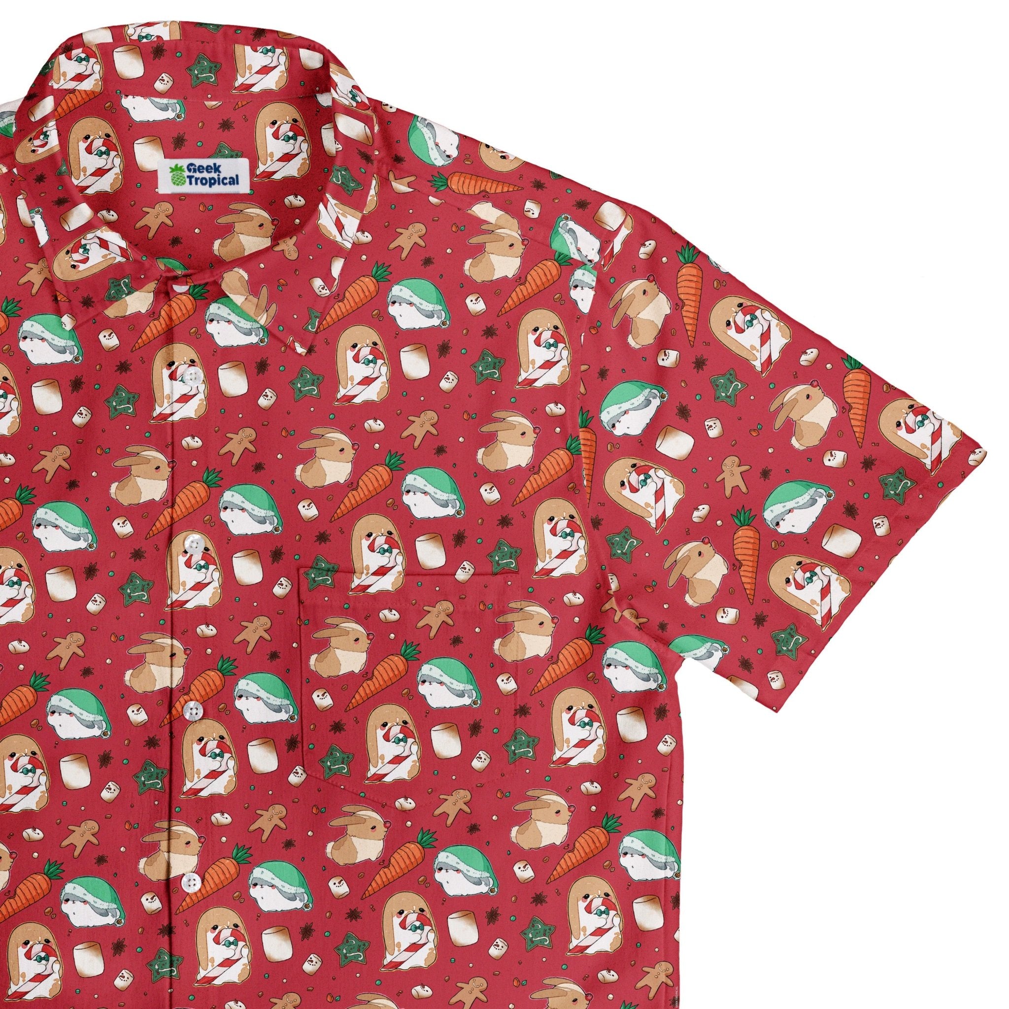 Cinnamon Anime Bunnies Button Up Shirt Geek Nerd adult sizing Christmas Print Design by Ardi Tong