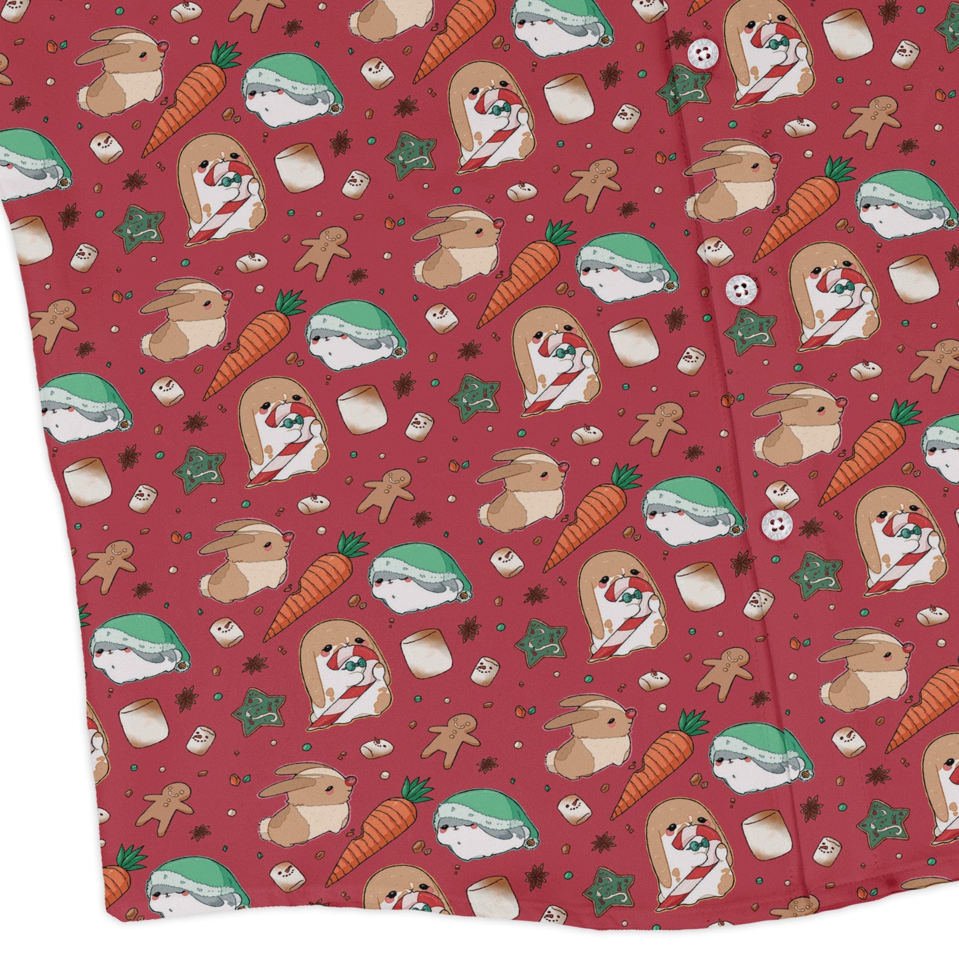 cinnamon anime bunnies Long Sleeve Button Up Shirt Geek Nerd adult sizing Anime Christmas Print