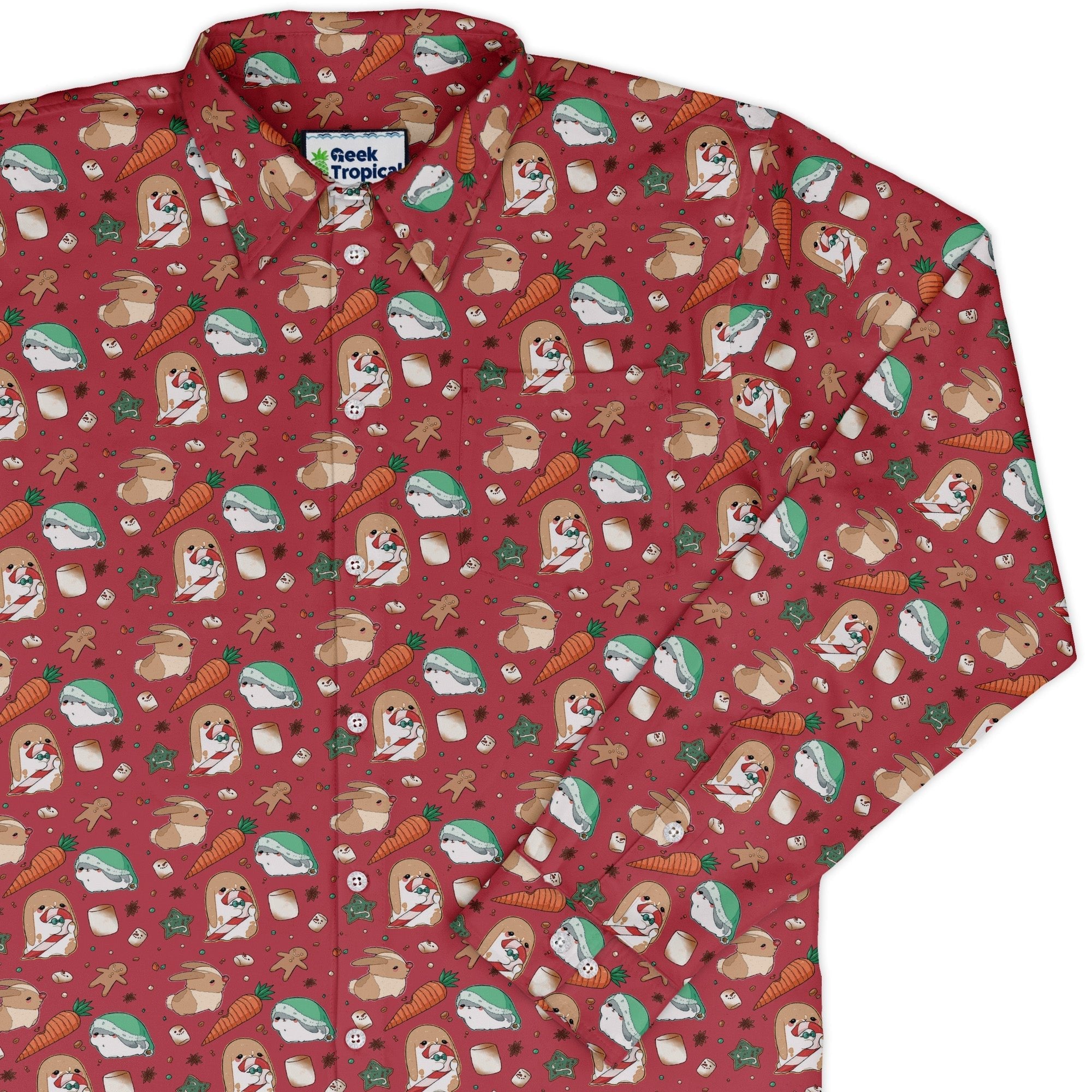 cinnamon anime bunnies Long Sleeve Button Up Shirt Geek Nerd adult sizing Anime Christmas Print