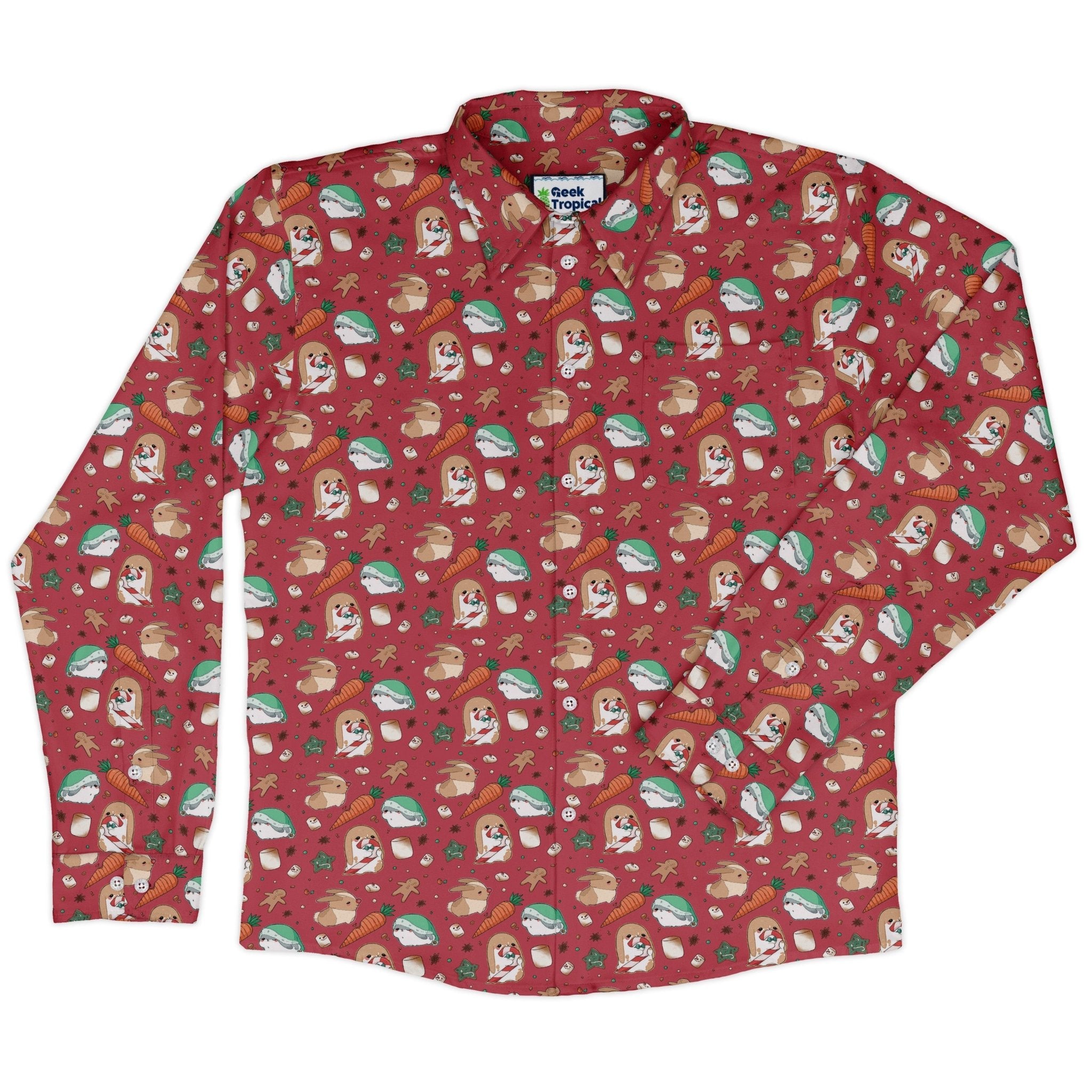cinnamon anime bunnies Long Sleeve Button Up Shirt Geek Nerd adult sizing Anime Christmas Print
