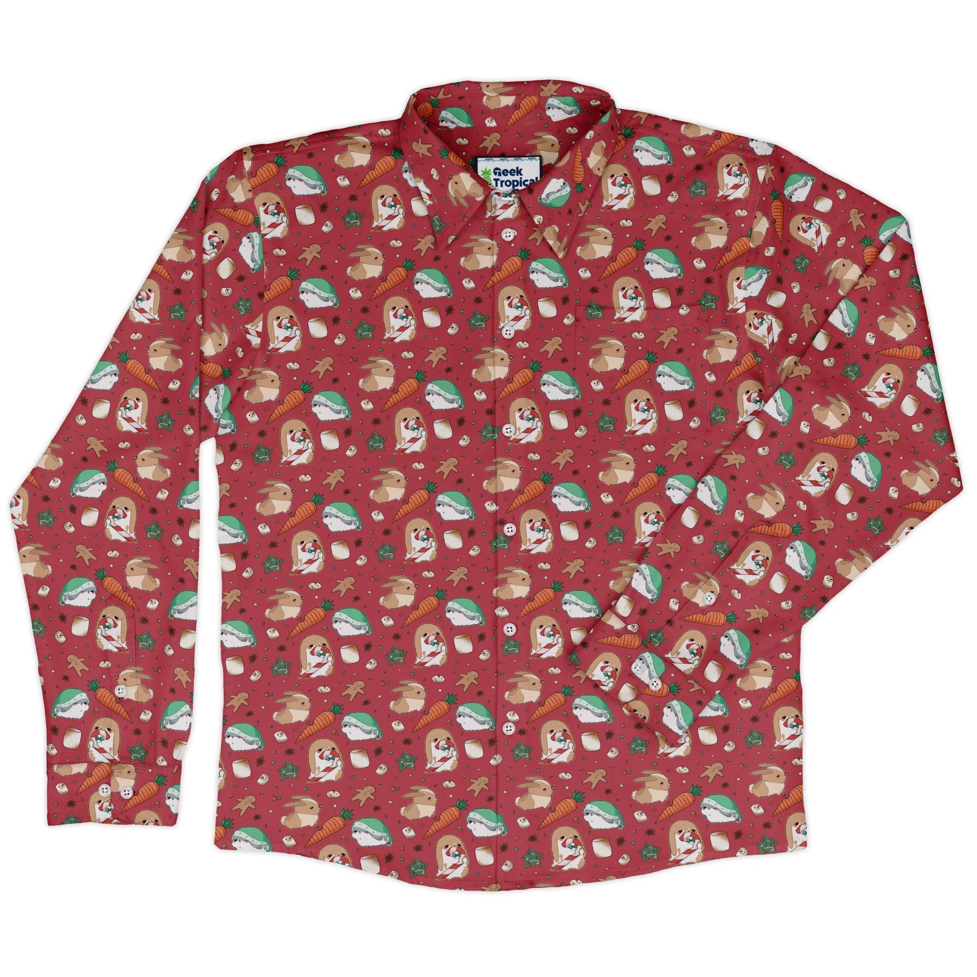 cinnamon anime bunnies Long Sleeve Button Up Shirt Geek Nerd adult sizing Anime Christmas Print