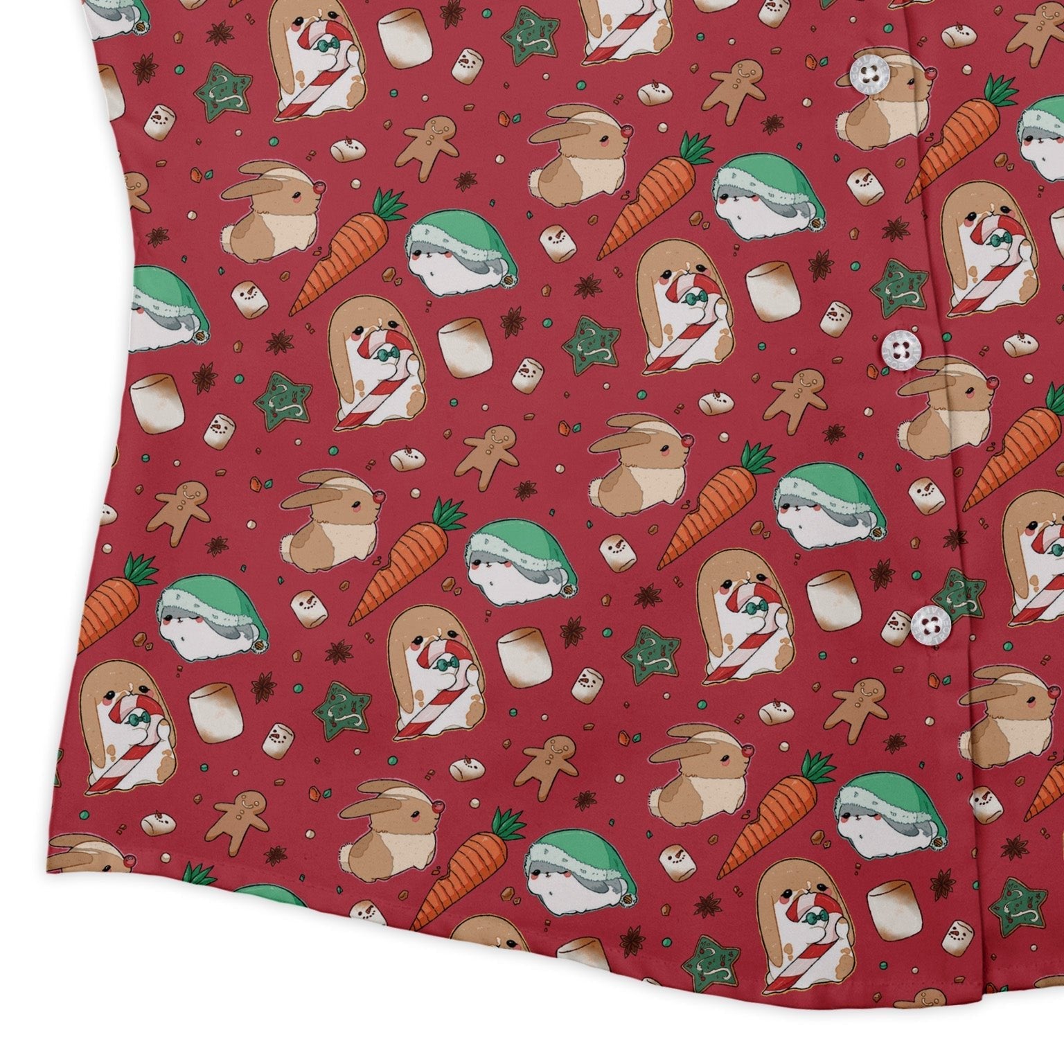 cinnamon anime bunnies Curvy Button Up Shirt Geek Nerd Anime Christmas Print Design by Ardi Tong