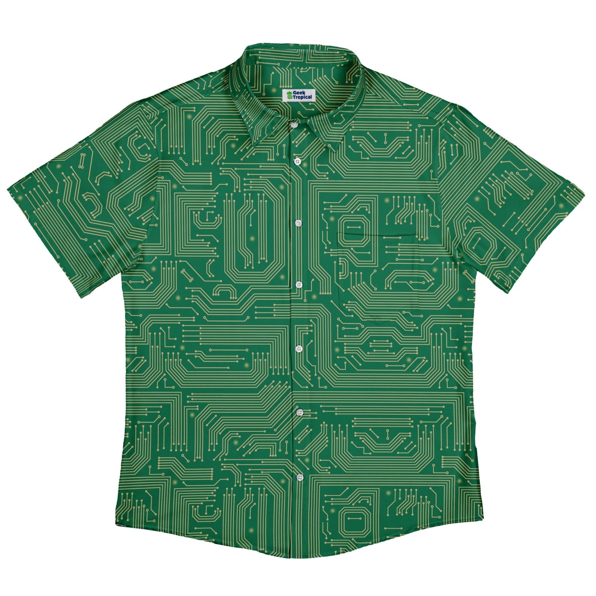 computer circuit board yellow green Button Up Shirt Geek Nerd 0925 adult sizing All Adult Button Up Shirts