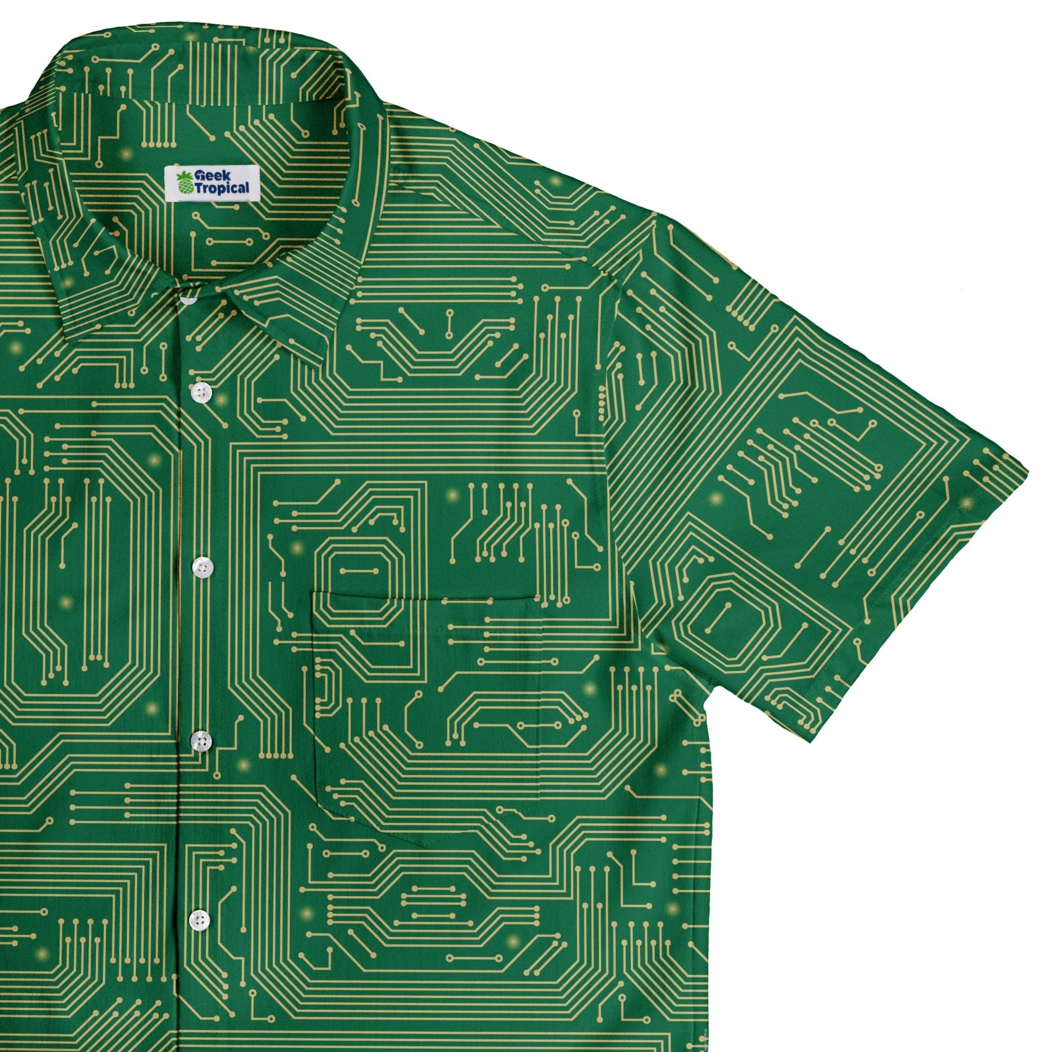 computer circuit board yellow green Button Up Shirt | Geek Tropical
