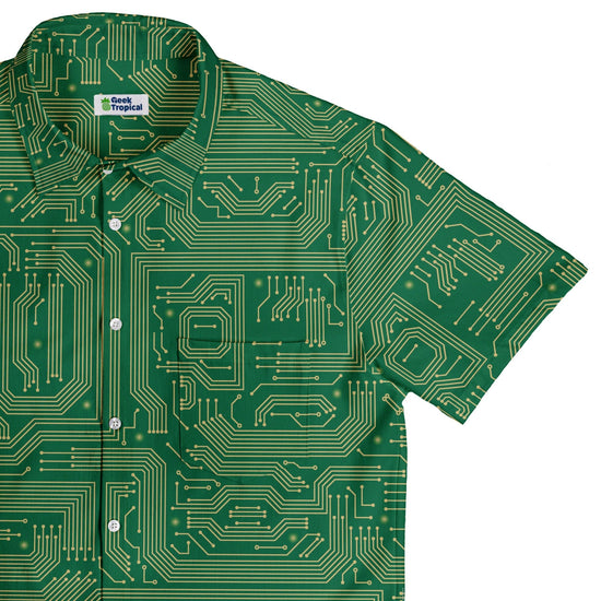 computer circuit board yellow green Button Up Shirt Geek Nerd 0925 adult sizing All Adult Button Up Shirts