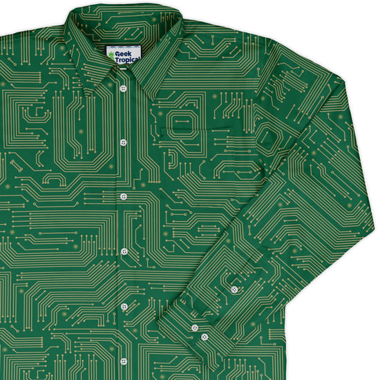 computer circuit board yellow green Long Sleeve Button Up Shirt Geek Nerd 0925 adult sizing All Adult Button Up Shirts
