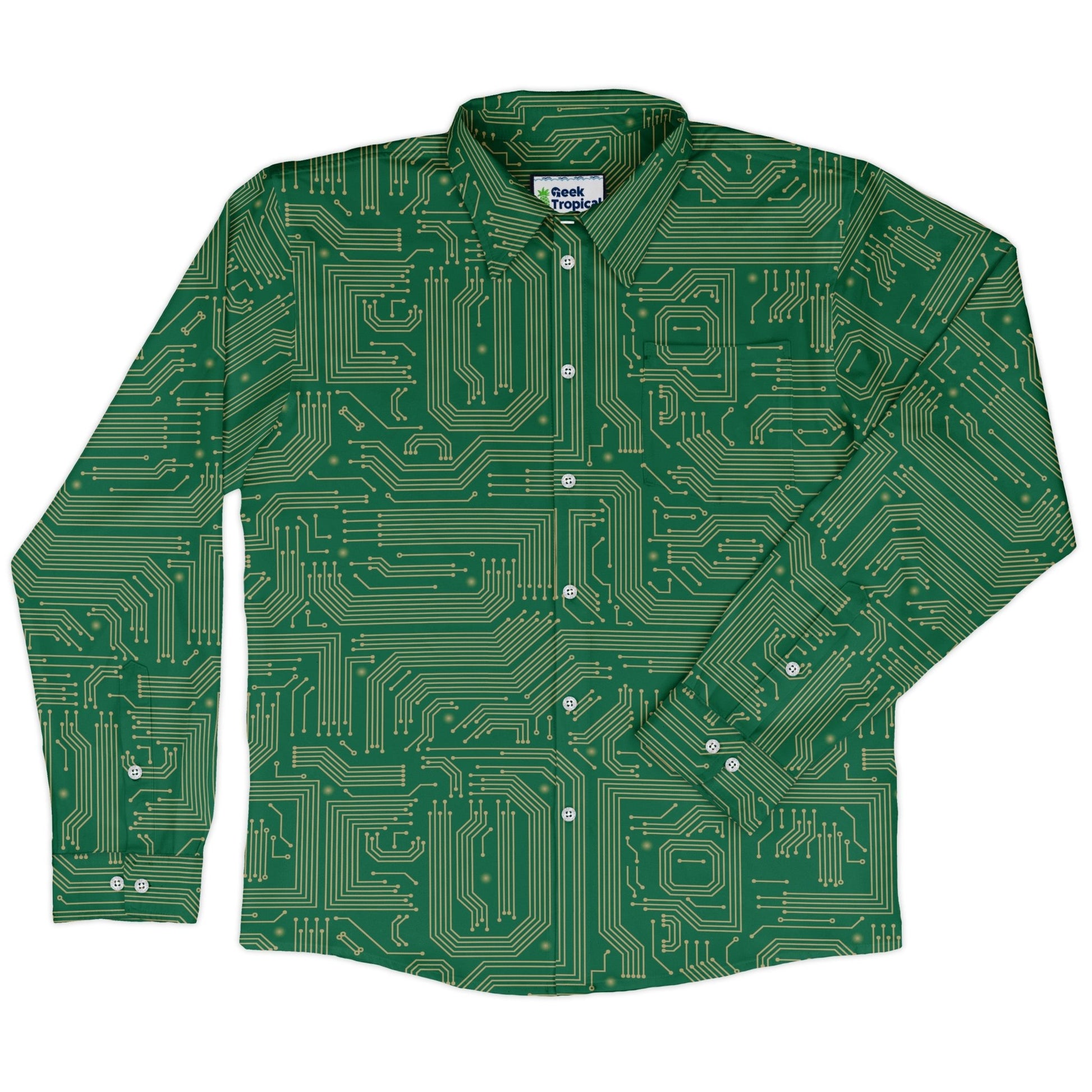 computer circuit board yellow green Long Sleeve Button Up Shirt Geek Nerd 0925 adult sizing All Adult Button Up Shirts