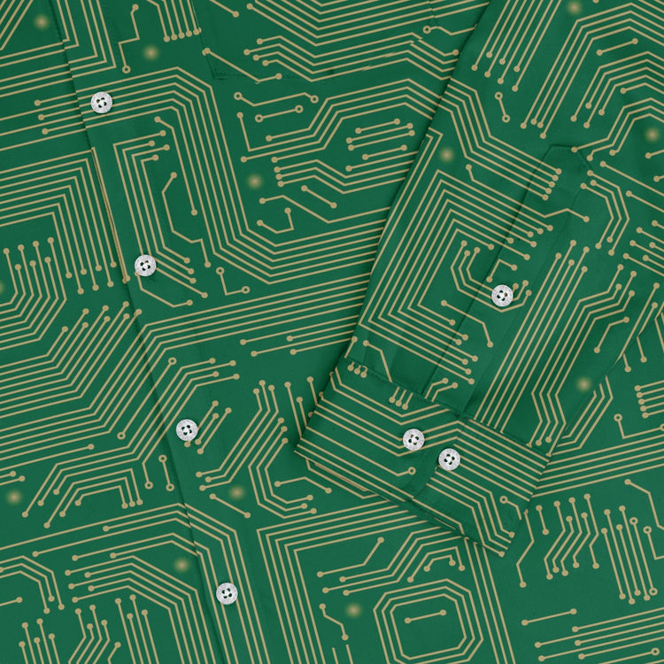 computer circuit board yellow green Long Sleeve Button Up Shirt Geek Nerd 0925 adult sizing All Adult Button Up Shirts