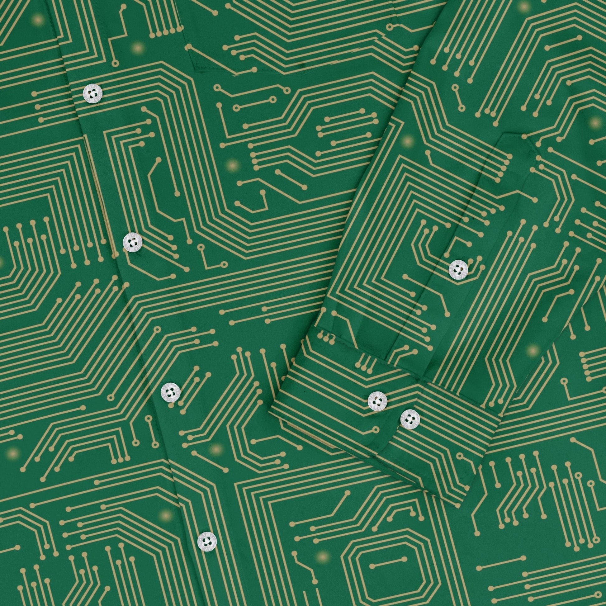 computer circuit board yellow green Long Sleeve Button Up Shirt Geek Nerd 0925 adult sizing All Adult Button Up Shirts