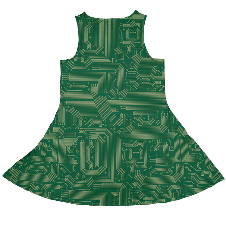 computer circuit board yellow green Dress Geek Nerd 0925 computer print FLOW DESC WRITING