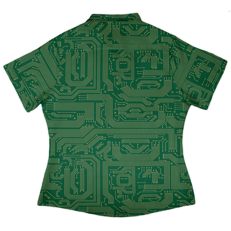 computer circuit board yellow green Curvy Button Up Shirt Geek Nerd 0925 All Adult Button Up Shirts computer print