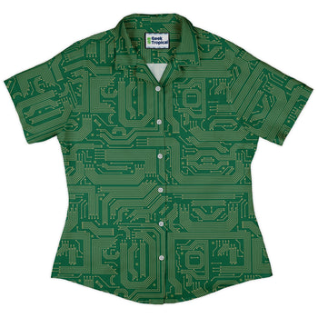 computer circuit board yellow green Curvy Button Up Shirt Geek Nerd 0925 All Adult Button Up Shirts computer print