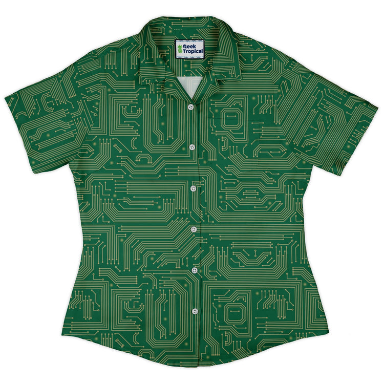 computer circuit board yellow green Curvy Button Up Shirt Geek Nerd 0925 All Adult Button Up Shirts computer print