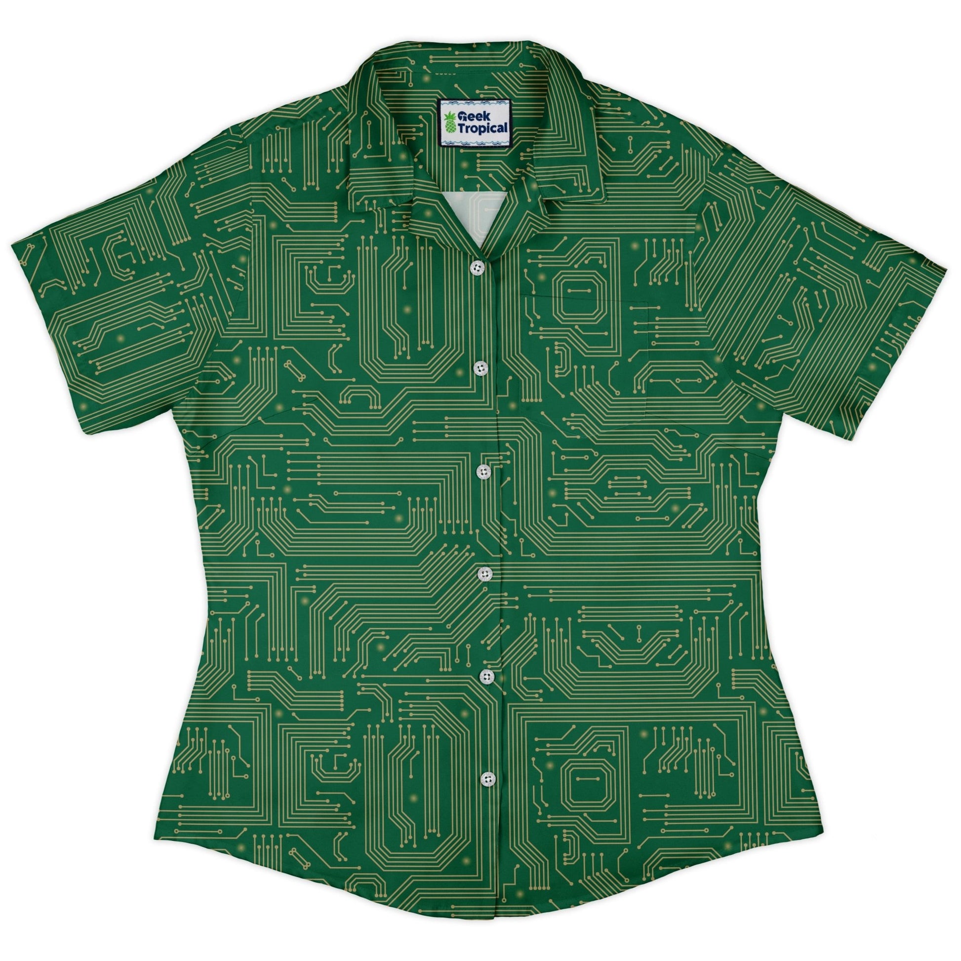 computer circuit board yellow green Curvy Button Up Shirt Geek Nerd 0925 All Adult Button Up Shirts computer print