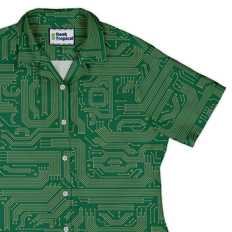 computer circuit board yellow green Curvy Button Up Shirt Geek Nerd 0925 All Adult Button Up Shirts computer print