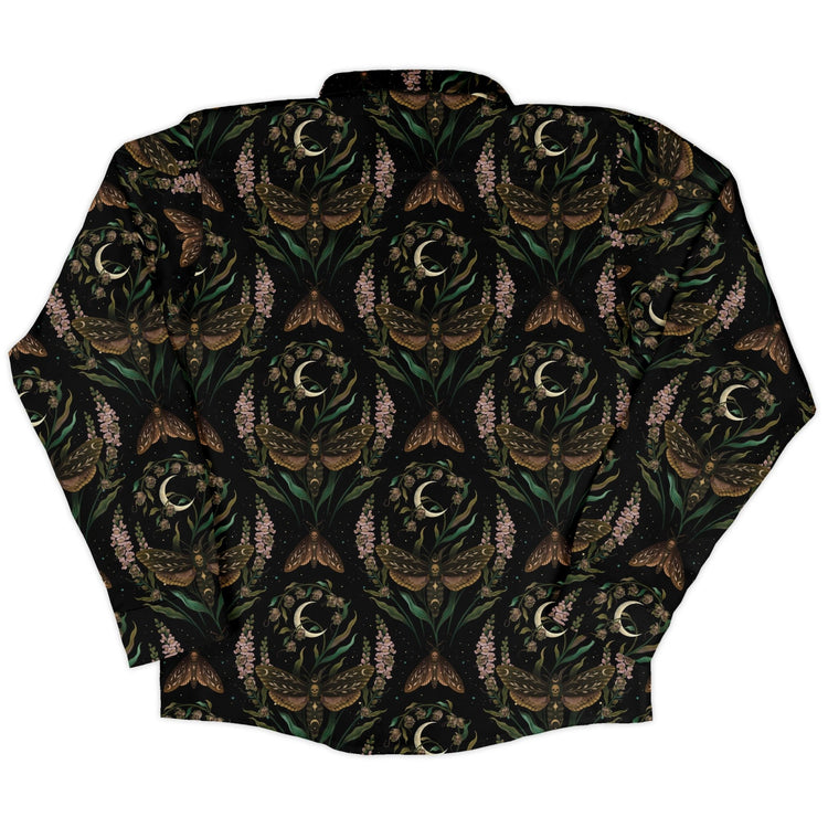 Episodic Death Moth Flow Long Sleeve Button Up Shirt Geek Nerd adult sizing Botany Print Design by Episodic