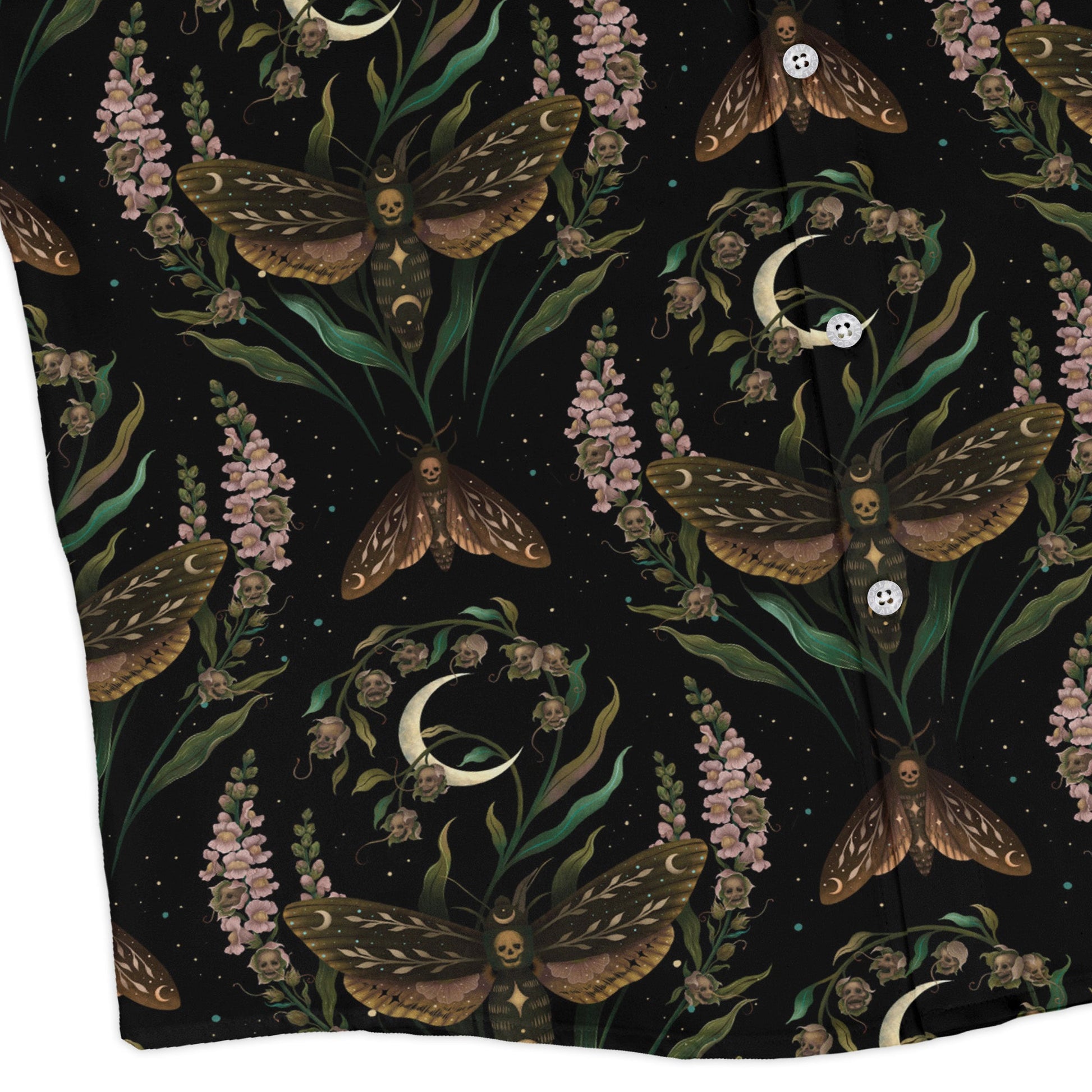 Episodic Death Moth Flow Long Sleeve Button Up Shirt Geek Nerd adult sizing Botany Print Design by Episodic