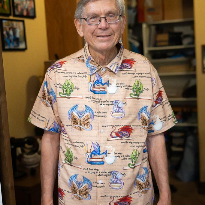 Dragon Bookworm Button Up Shirt Geek Nerd adult sizing Book Prints Design by Amy Brown