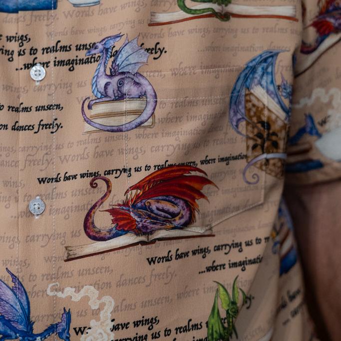 Dragon Bookworm Button Up Shirt | Geek Tropical