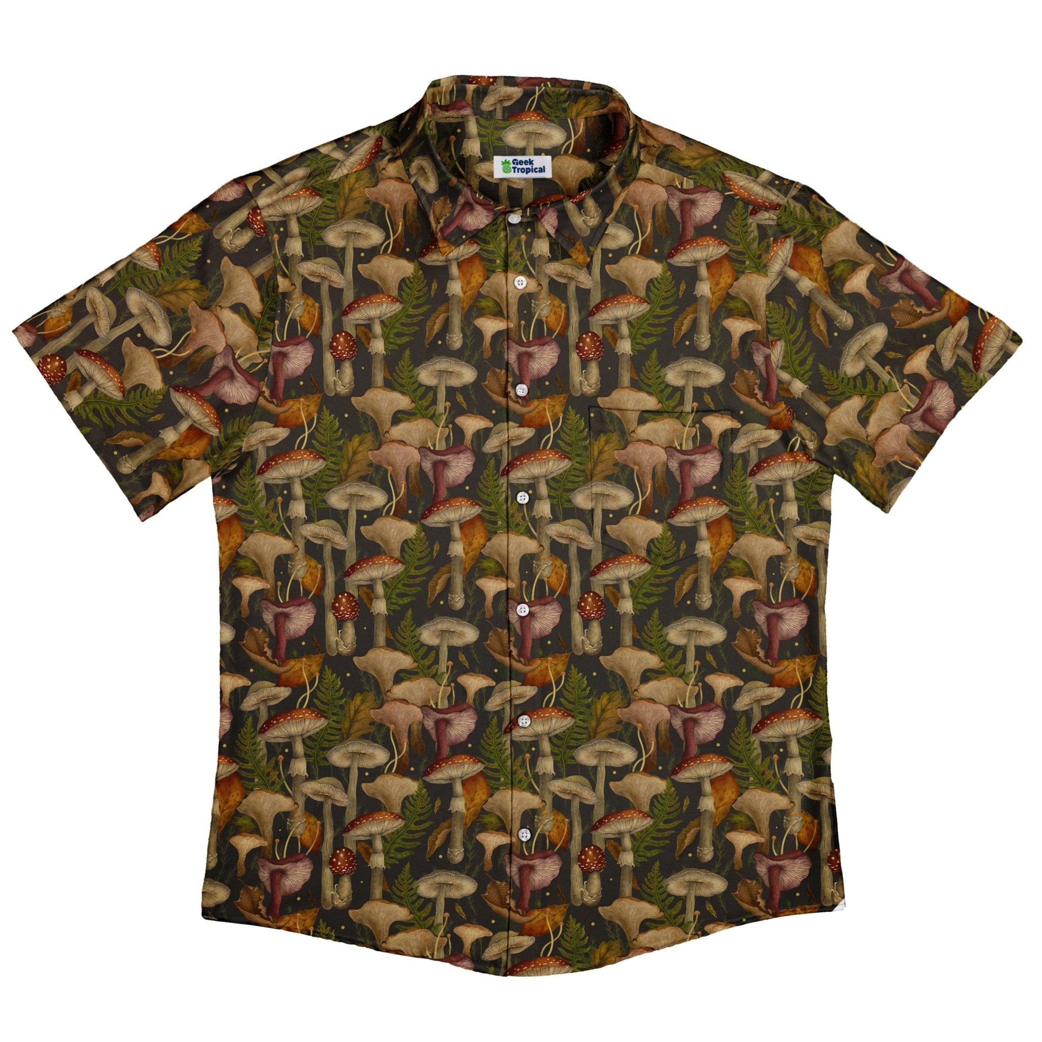 Episodic Autumn Mushroom Collage Button Up Shirt - XS - Button Down Shirt - No Pocket -