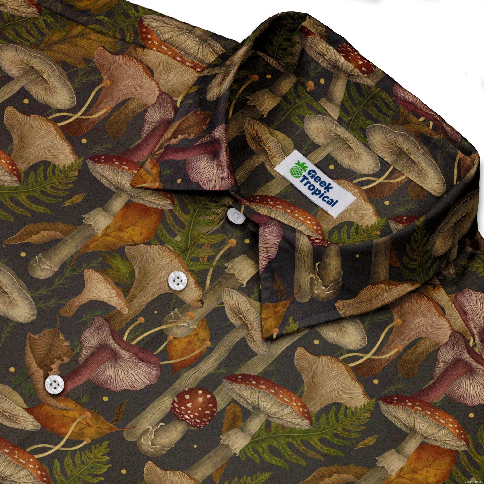 Episodic Autumn Mushroom Collage Button Up Shirt - XS - Hawaiian Shirt - No Pocket -