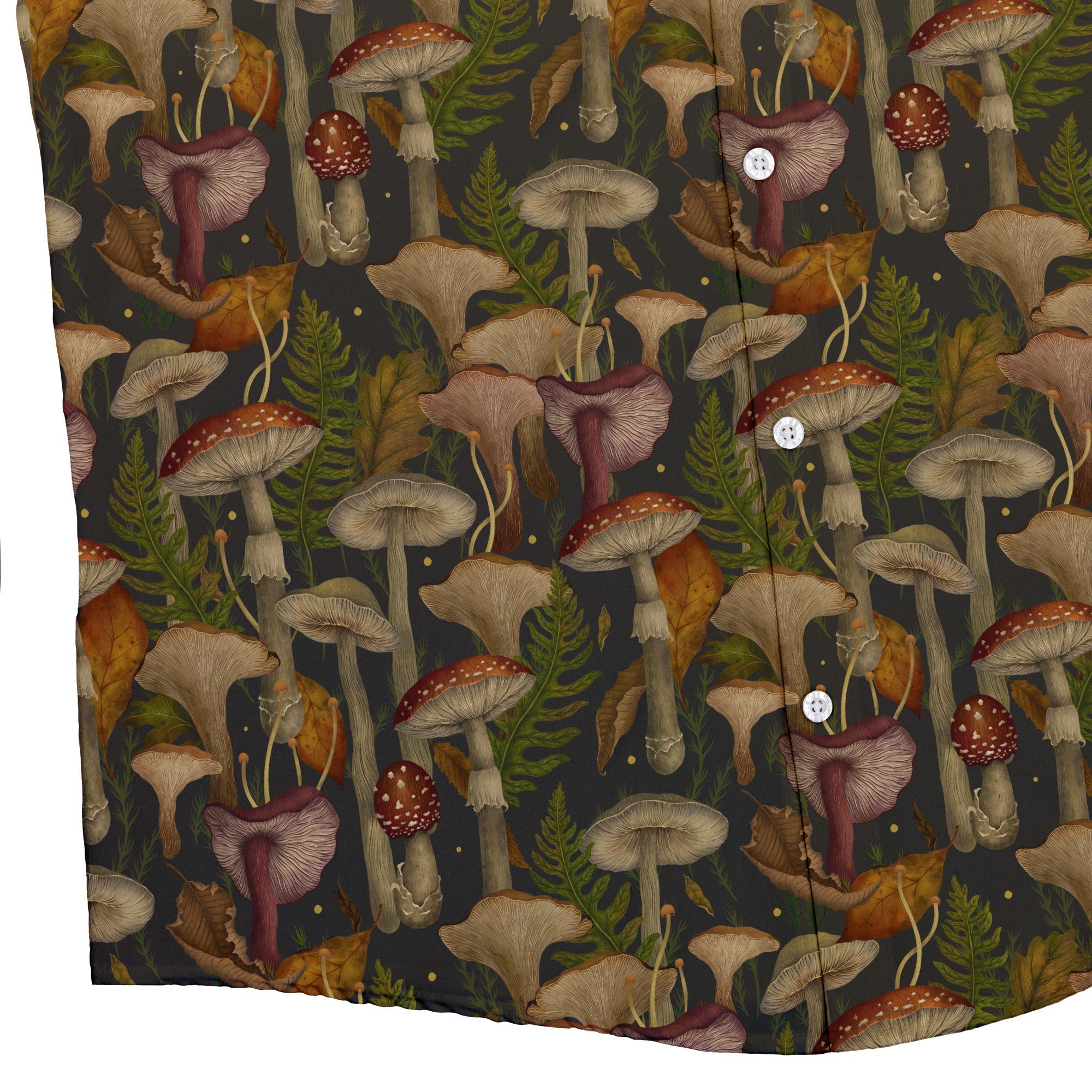 Episodic Autumn Mushroom Collage Button Up Shirt - XS - Hawaiian Shirt - No Pocket -