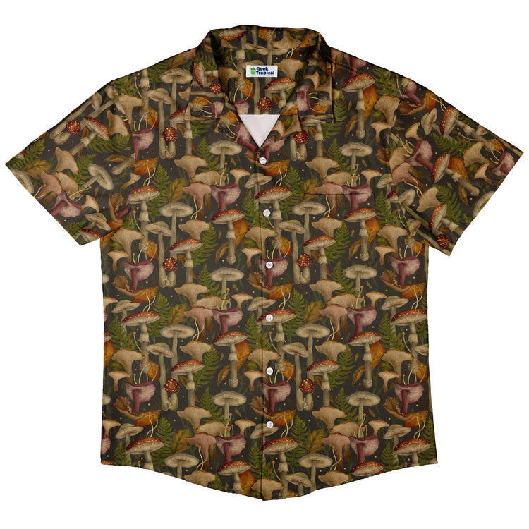 Episodic Autumn Mushroom Collage Button Up Shirt - XS - Hawaiian Shirt - No Pocket -