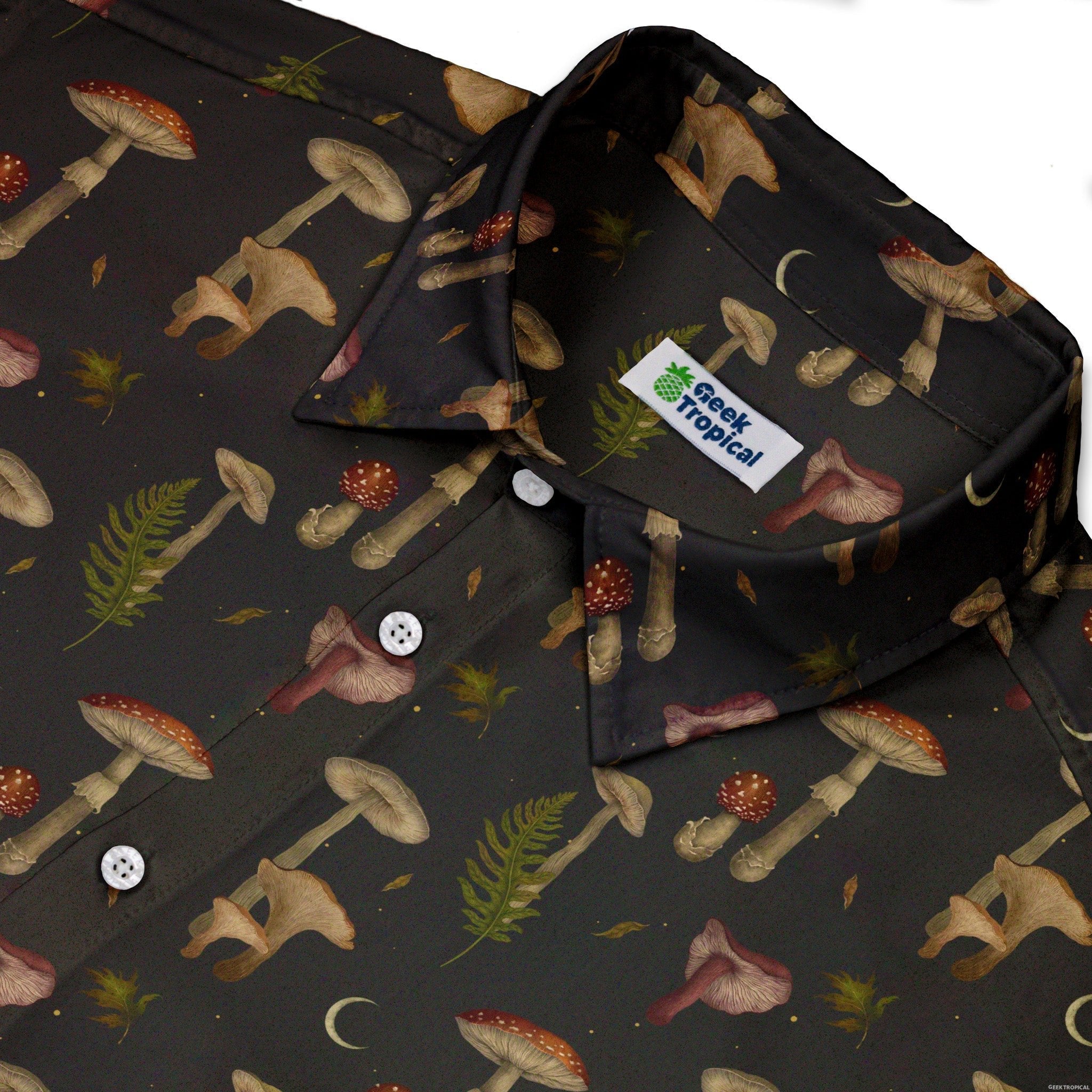 Episodic Autumn Mushrooms Space Button Up Shirt - XS - Hawaiian Shirt - No Pocket -