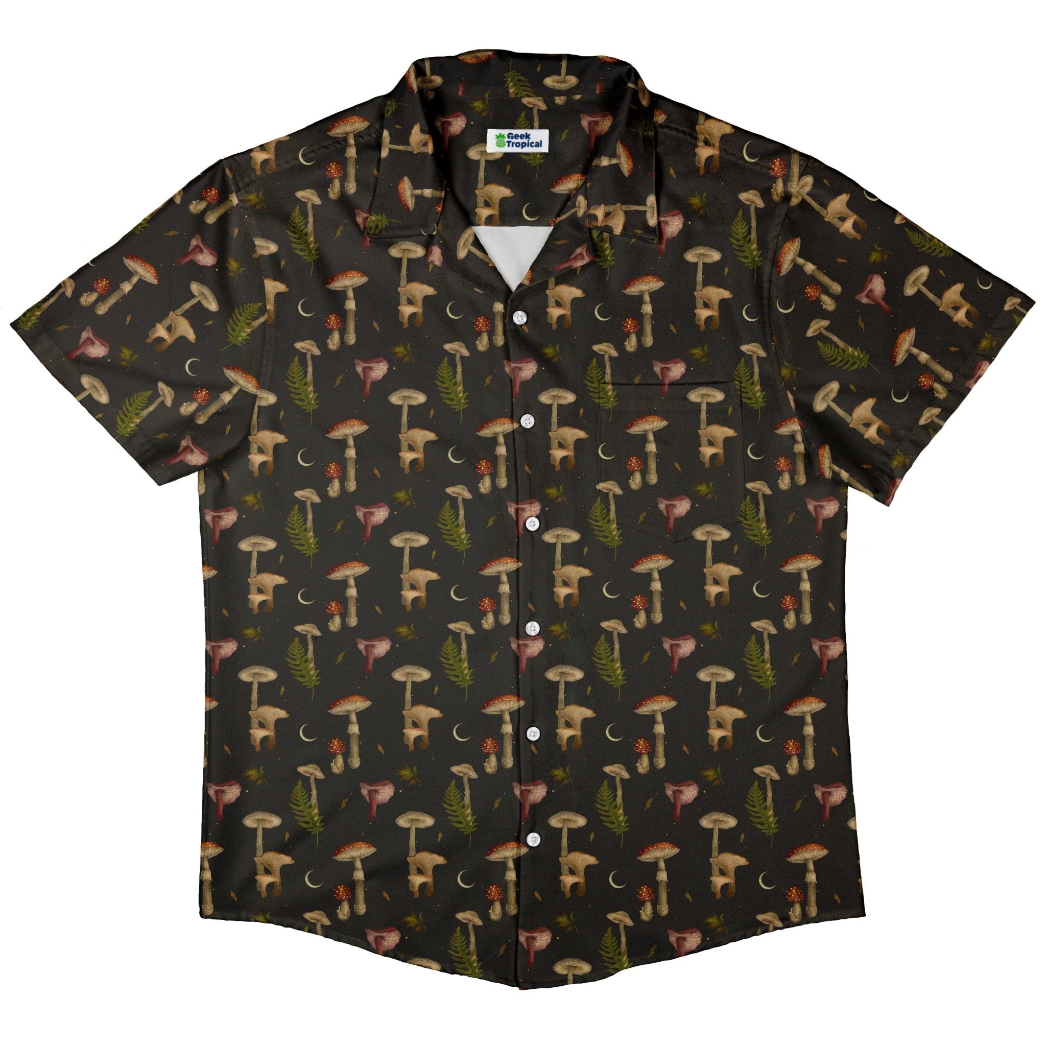 Episodic Autumn Mushrooms Space Button Up Shirt - XS - Hawaiian Shirt - No Pocket -