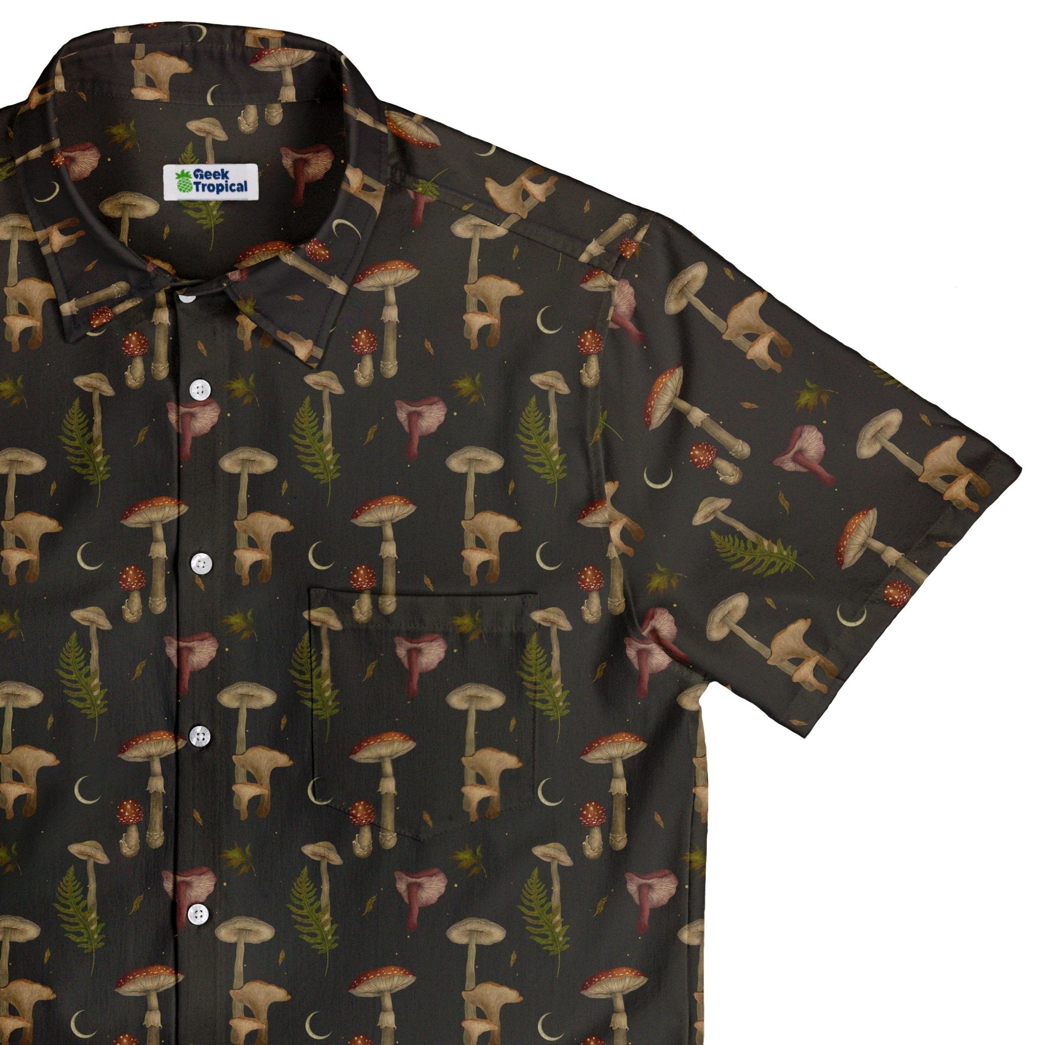 Episodic Autumn Mushrooms Space Button Up Shirt - XS - Hawaiian Shirt - No Pocket -