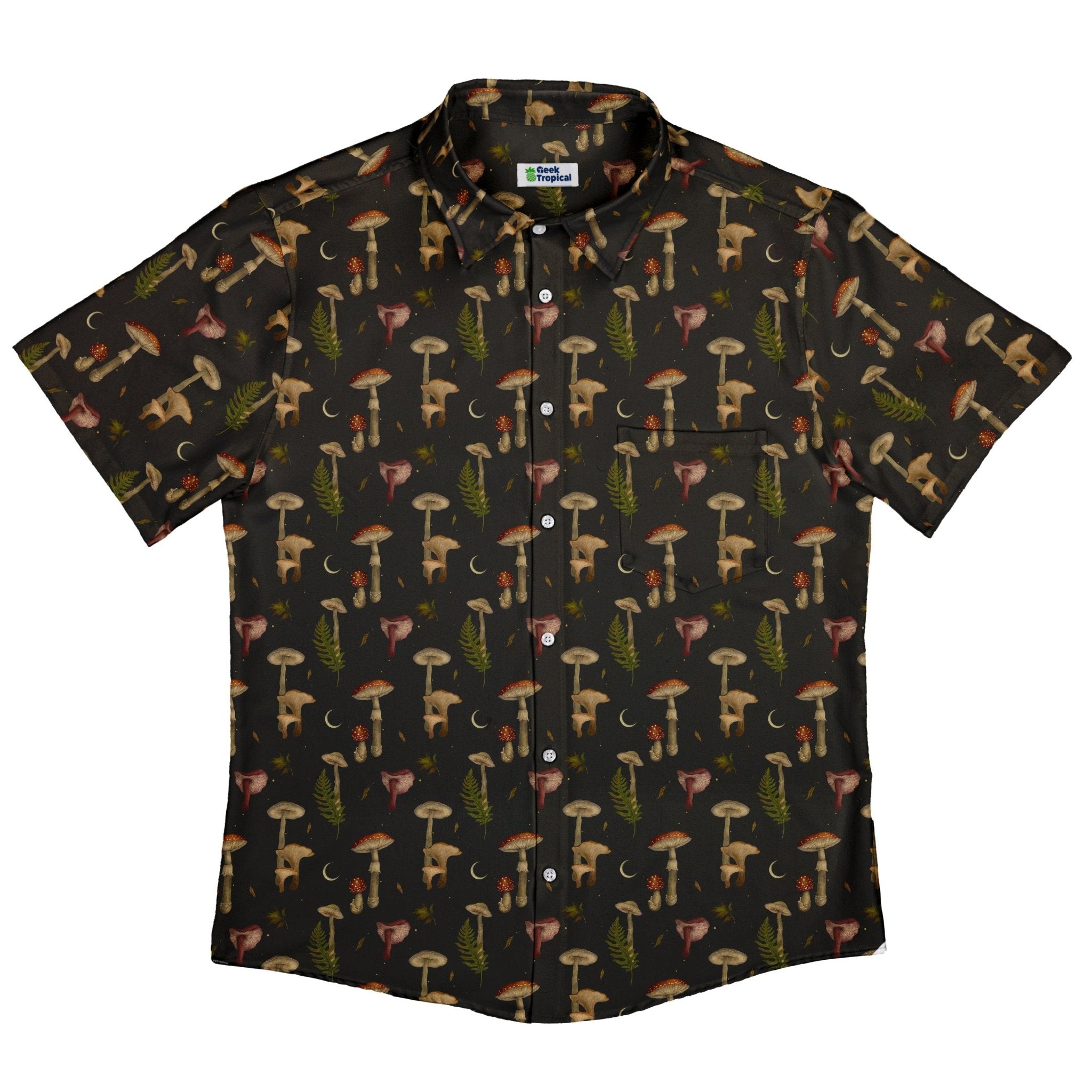 Episodic Autumn Mushrooms Space Button Up Shirt - XS - Button Down Shirt - No Pocket -