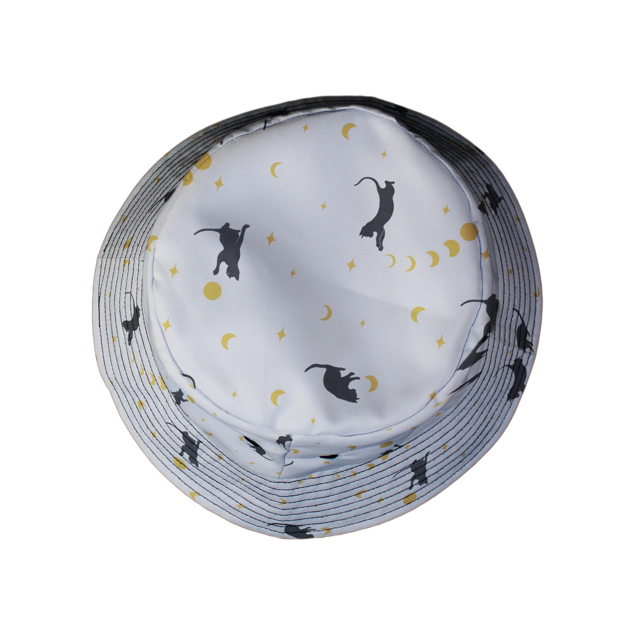 Episodic Cat Catching the Moon Bucket Hat - M - Grey Stitching - -