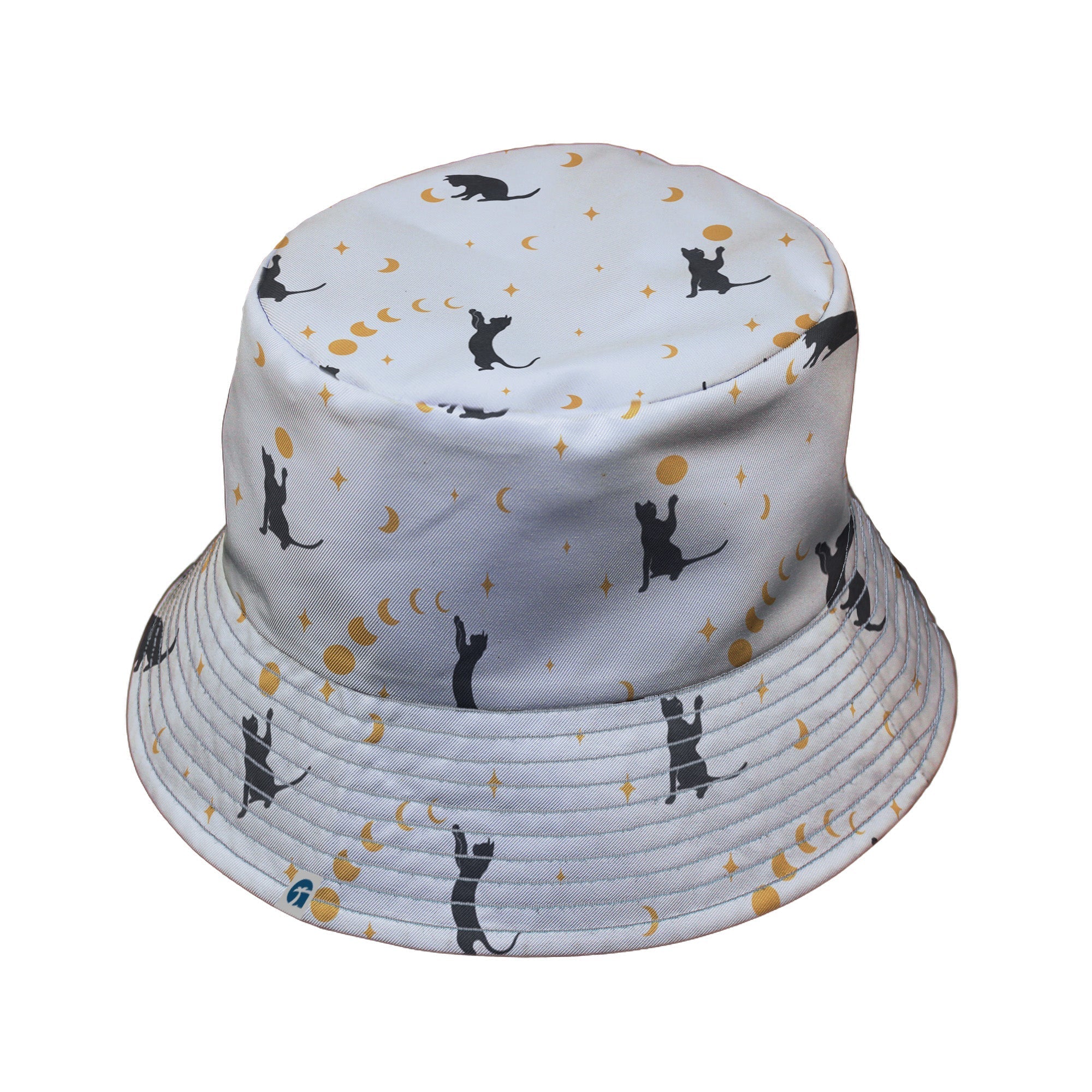 Episodic Cat Catching the Moon Bucket Hat - M - Grey Stitching - -