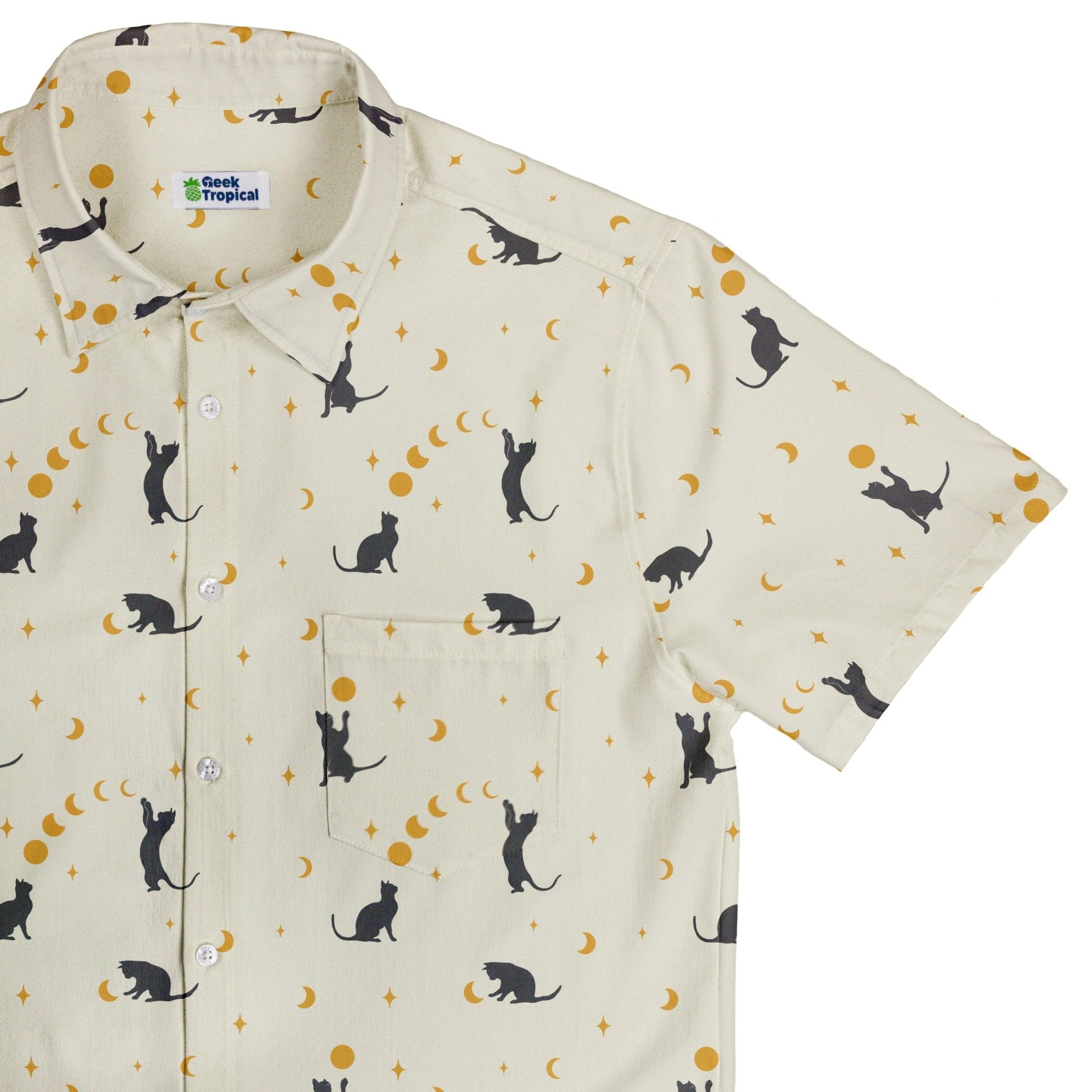 Episodic Cat Catching the Moon Button Up Shirt - XS - Hawaiian Shirt - No Pocket -