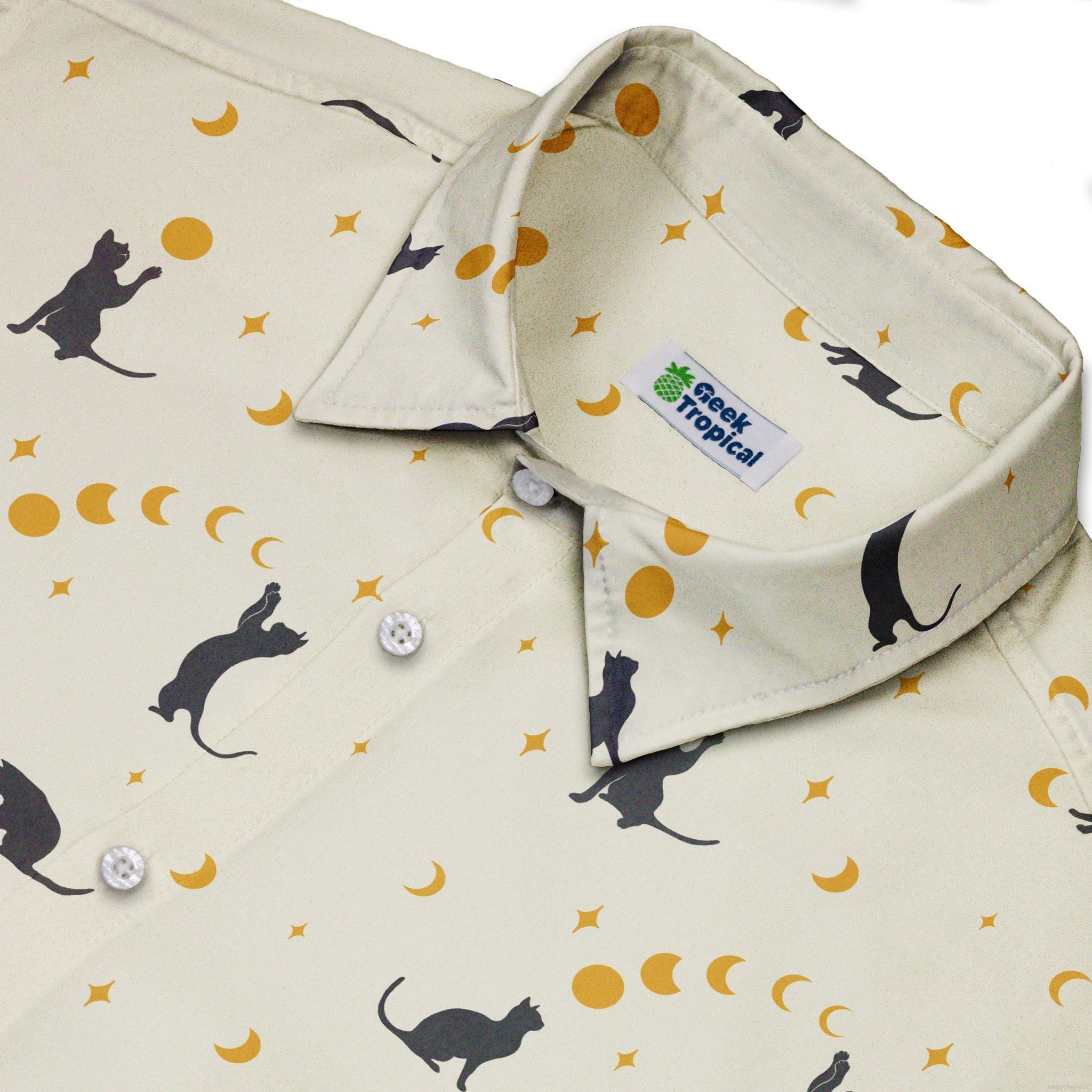 Episodic Cat Catching the Moon Button Up Shirt - XS - Hawaiian Shirt - No Pocket -