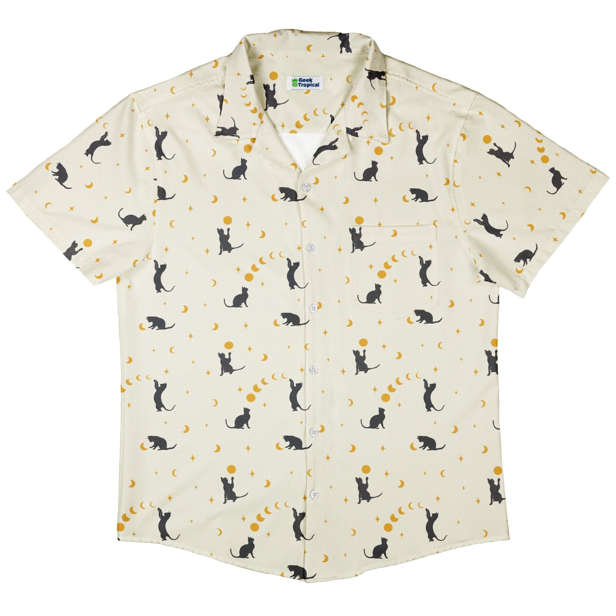 Episodic Cat Catching the Moon Button Up Shirt - XS - Hawaiian Shirt - No Pocket -