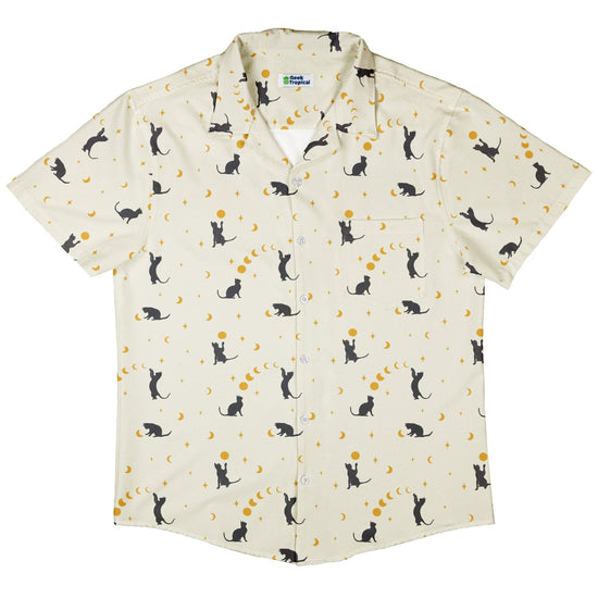 Clearance Ready - to - Ship Episodic Cat Catching the Moon Button Up Shirt Geek Nerd adult sizing Animal Patterns Clearance