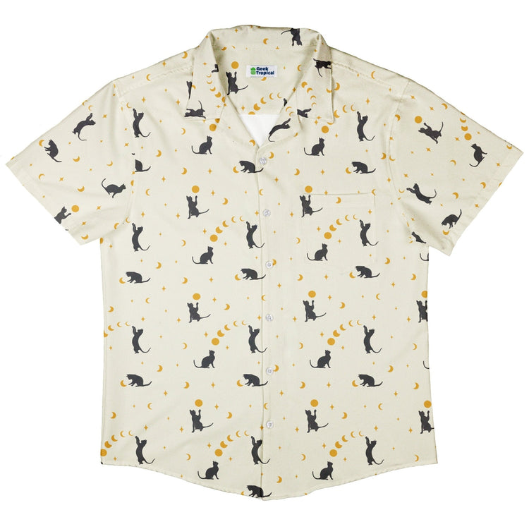 Clearance Ready - to - Ship Episodic Cat Catching the Moon Button Up Shirt Geek Nerd adult sizing Animal Patterns Clearance