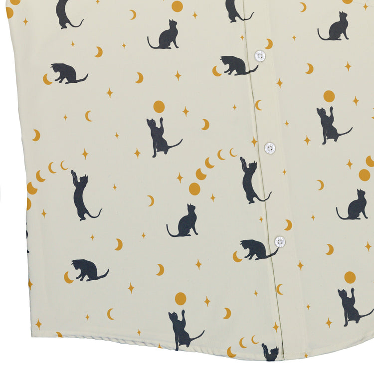 Episodic Cat Catching the Moon Button Up Shirt - XS - Hawaiian Shirt - No Pocket -