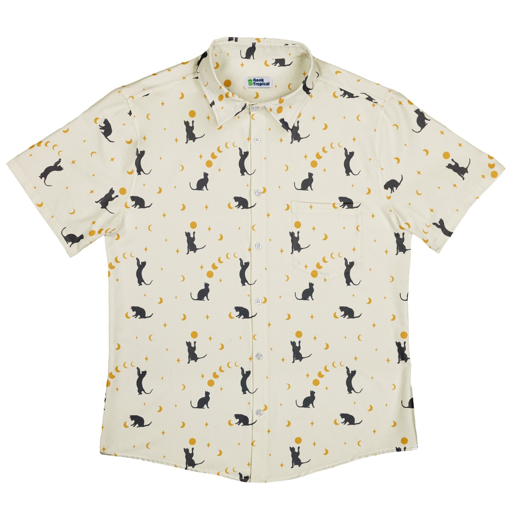 Episodic Cat Catching the Moon Button Up Shirt - XS - Button Down Shirt - No Pocket -