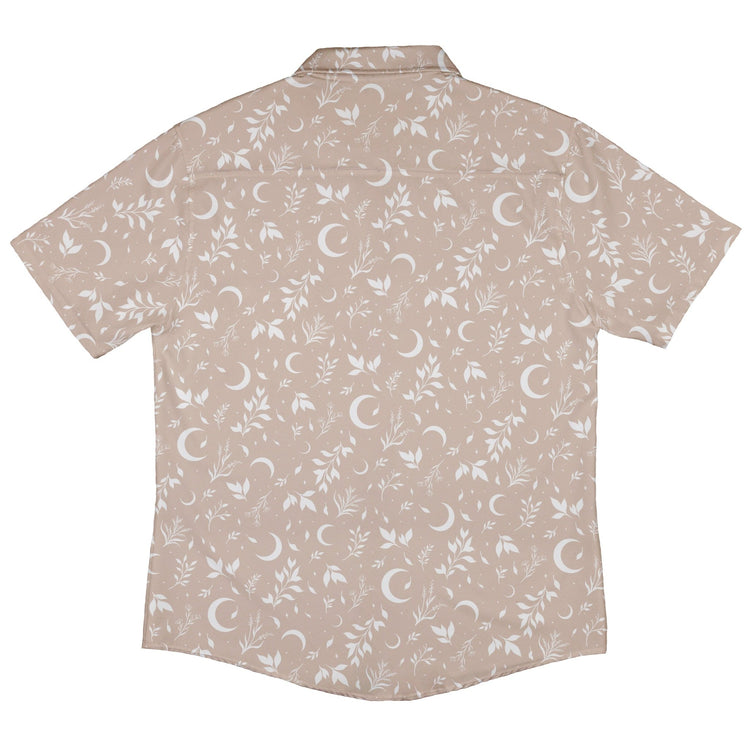 Episodic Crescent Moon Garden Biege Button Up Shirt - XS - Hawaiian Shirt - No Pocket -
