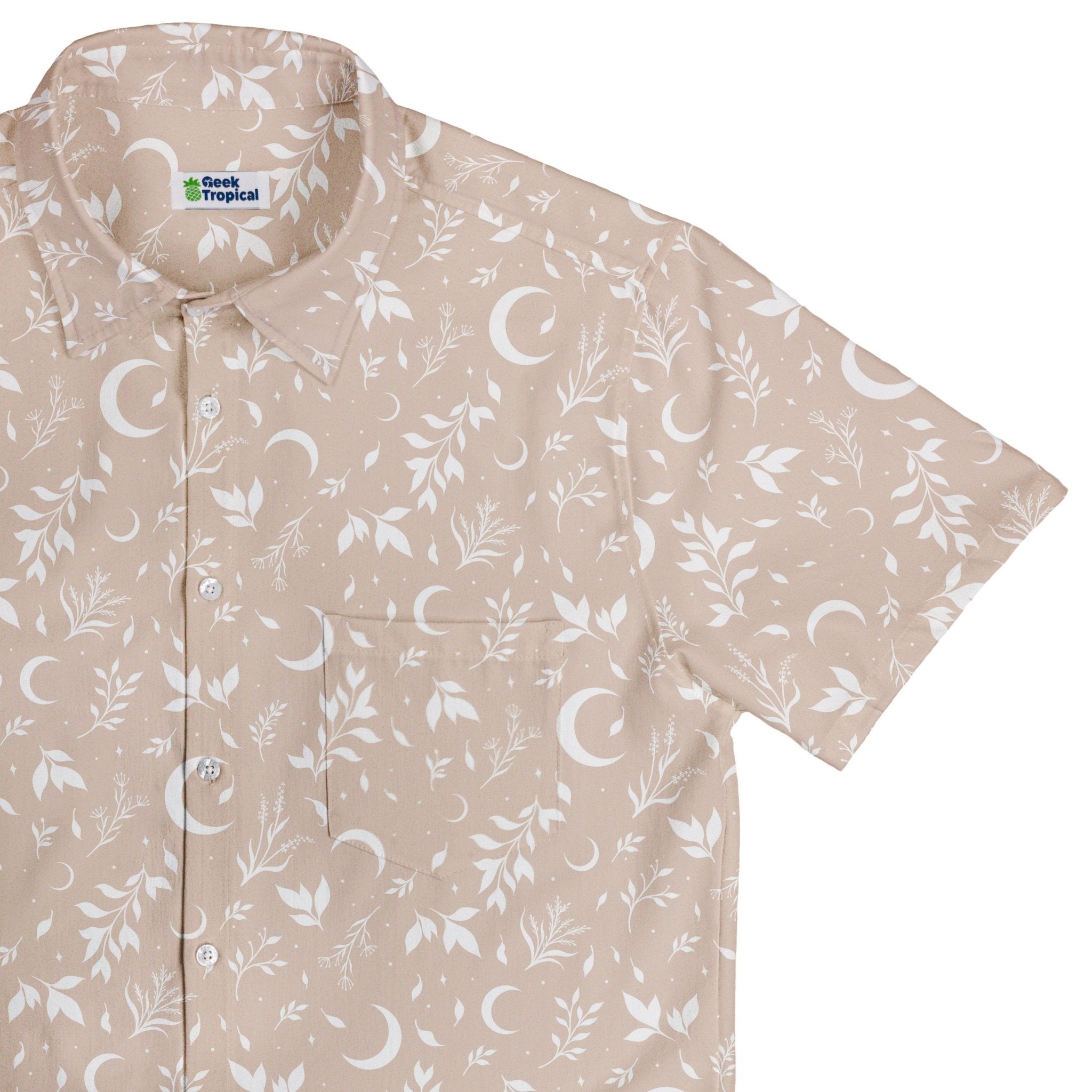 Episodic Crescent Moon Garden Biege Button Up Shirt - XS - Hawaiian Shirt - No Pocket -