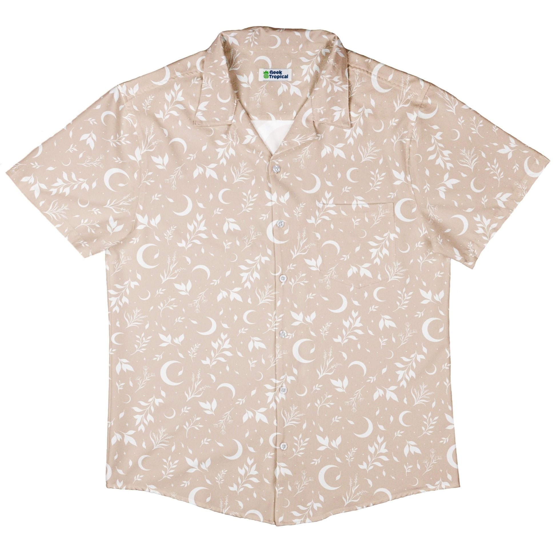Episodic Crescent Moon Garden Biege Button Up Shirt - XS - Hawaiian Shirt - No Pocket -