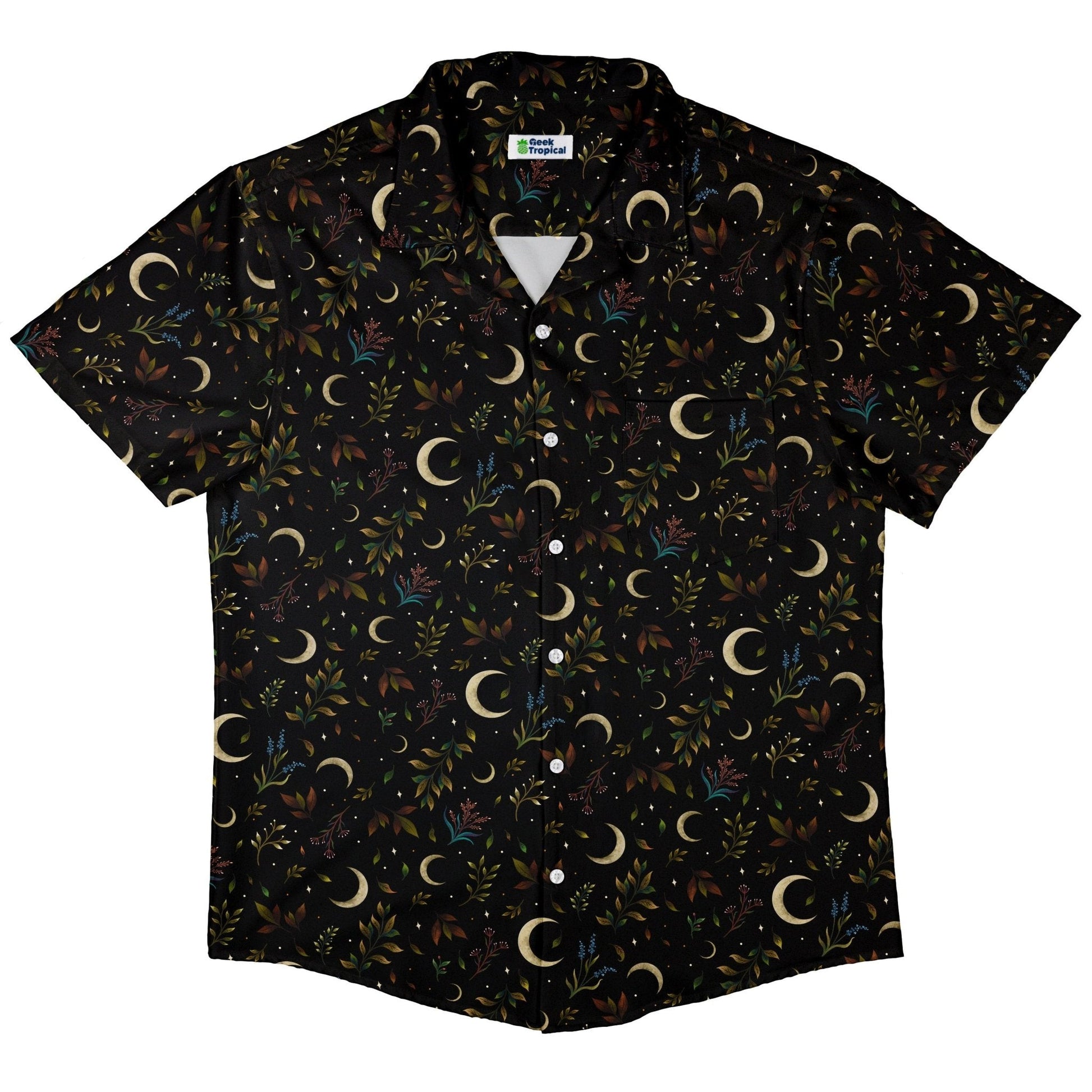 Clearance Ready - to - Ship Episodic Crescent Moon Garden Button Up Shirt Geek Nerd adult sizing Botany Print Clearance