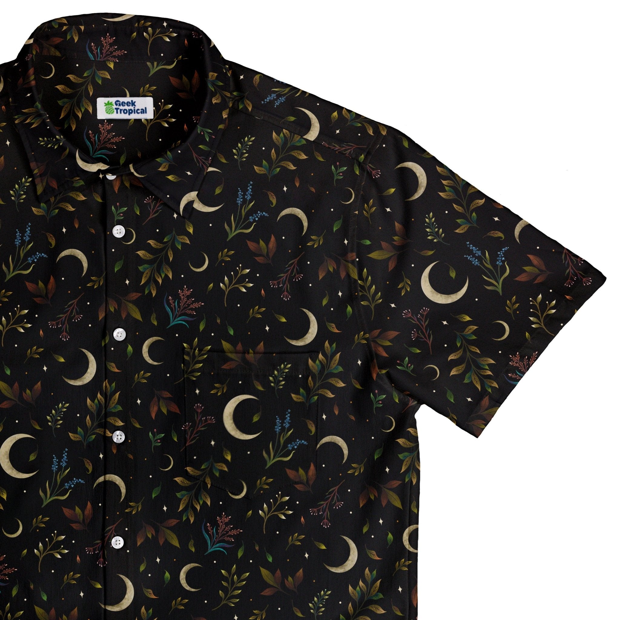 Episodic Crescent Moon Garden Button Up Shirt - XS - Hawaiian Shirt - No Pocket -