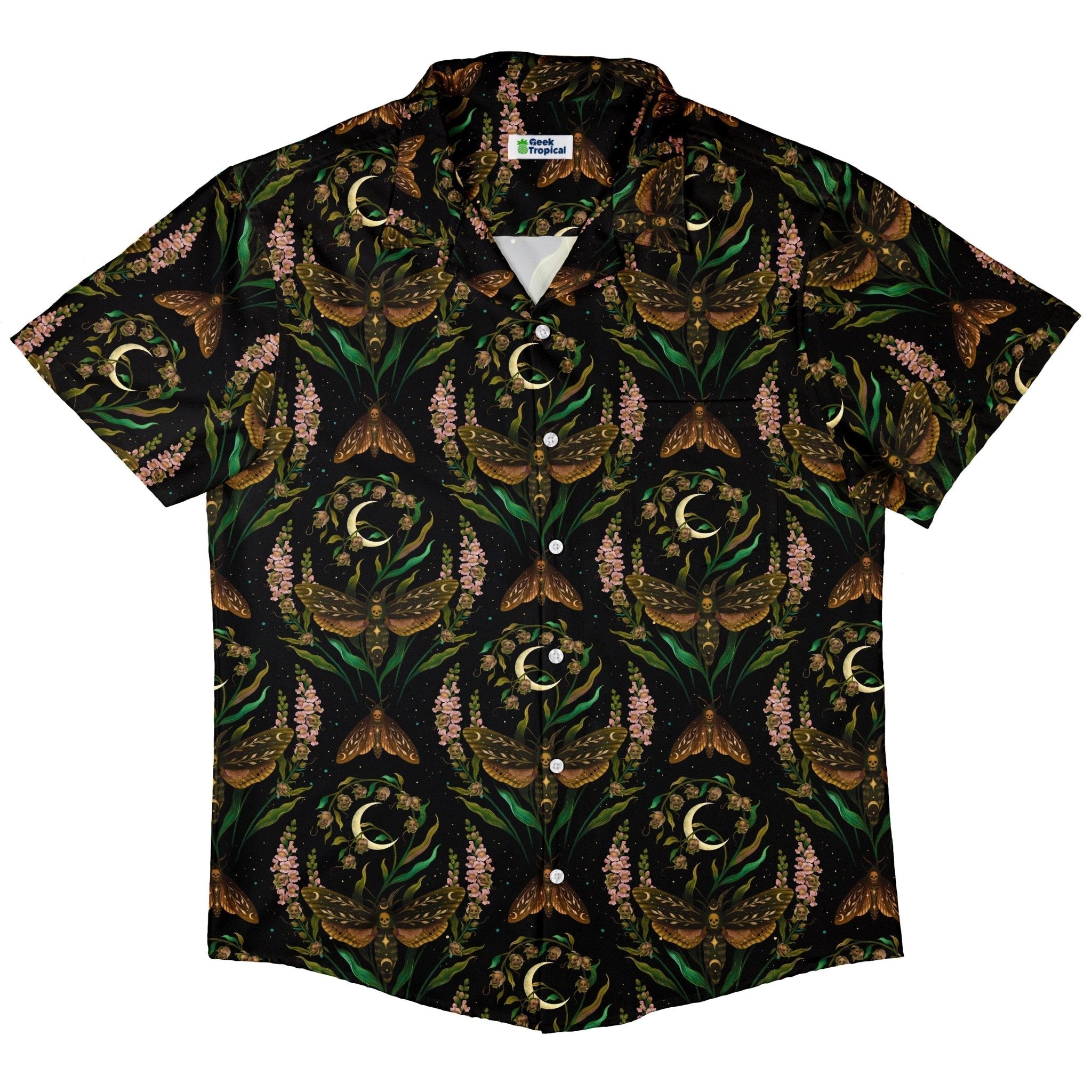 Clearance Ready - to - Ship Episodic Death Moth Flow Button Up Shirt Geek Nerd adult sizing Botany Print Clearance
