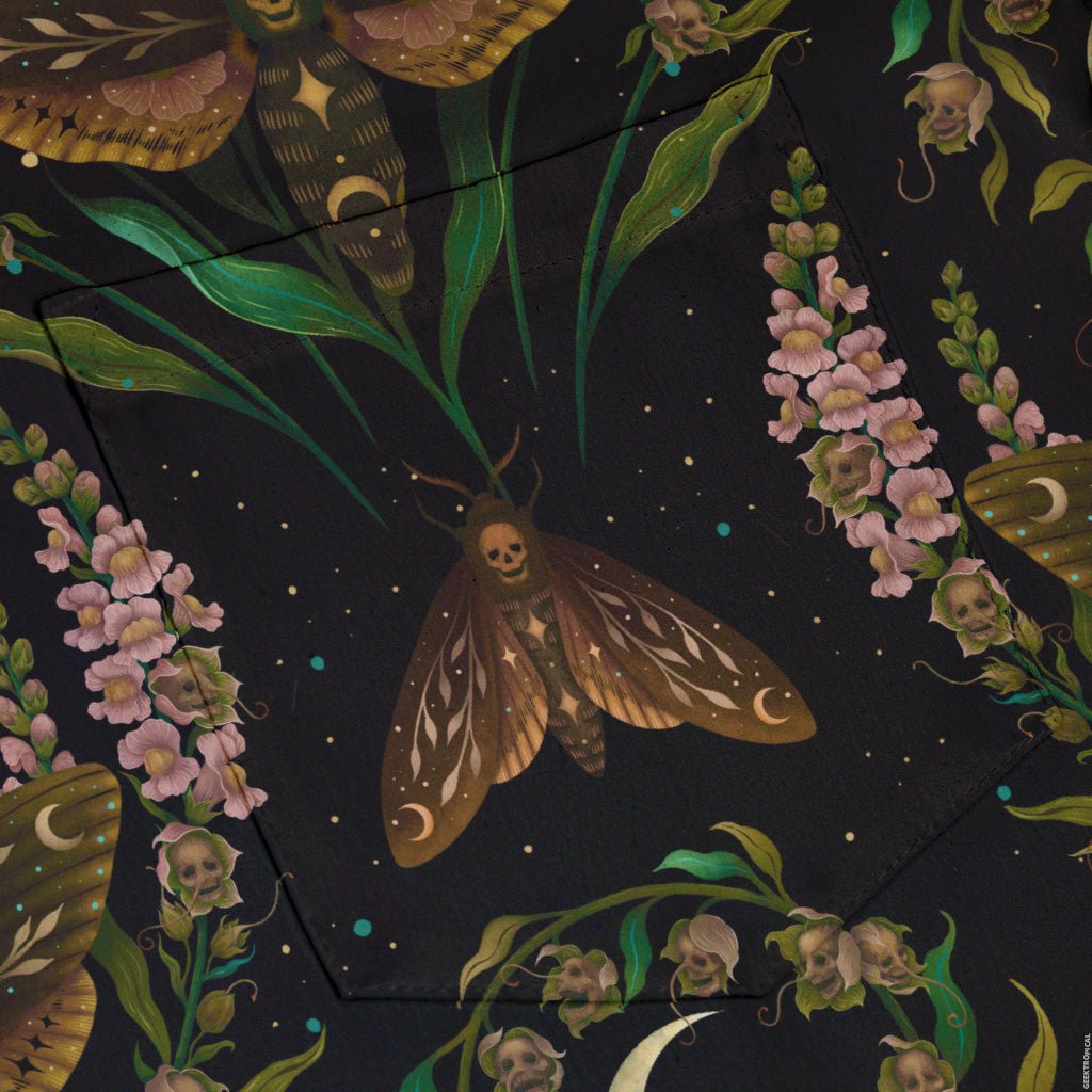 Episodic Death Moth Flow Button Up Shirt - XS - Hawaiian Shirt - No Pocket -