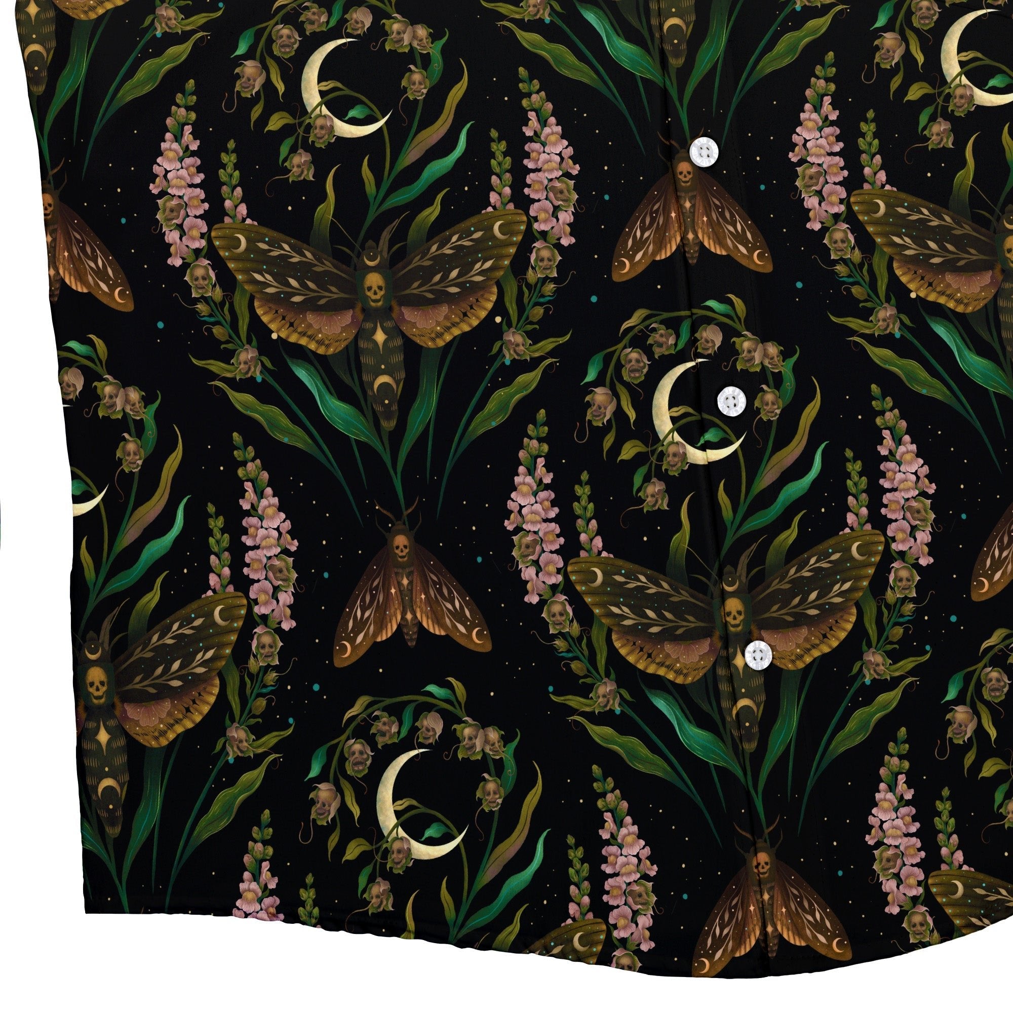 Episodic Death Moth Flow Button Up Shirt - XS - Hawaiian Shirt - No Pocket -