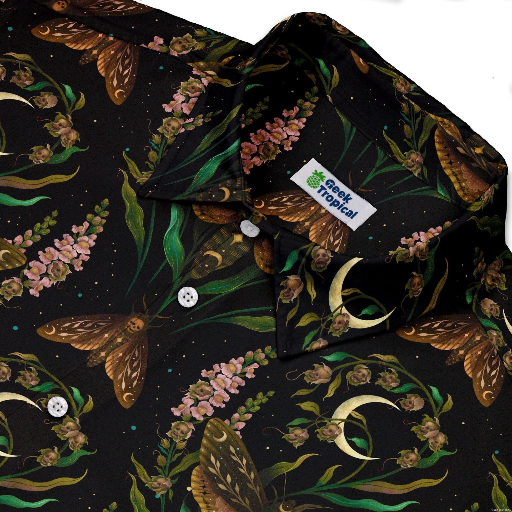 Episodic Death Moth Flow Button Up Shirt - XS - Hawaiian Shirt - No Pocket -